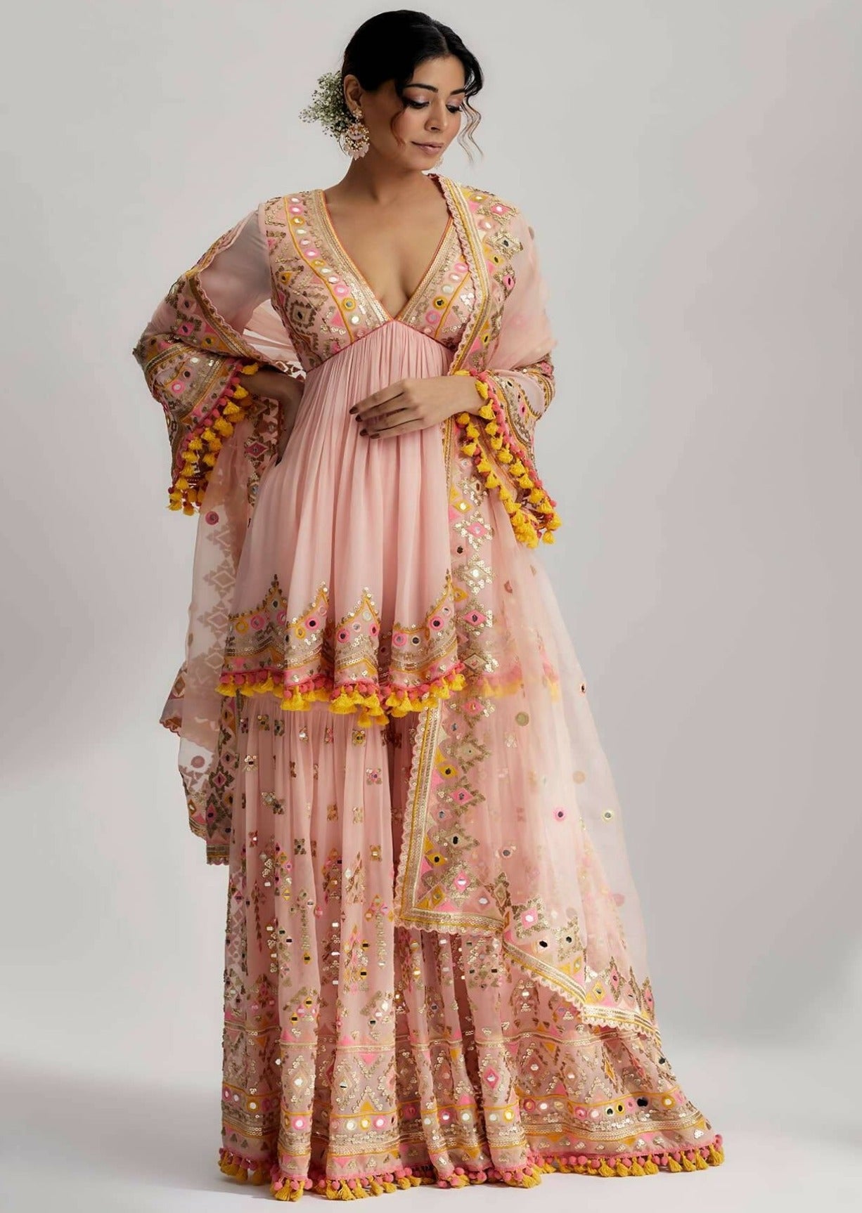 Pink Zohra Peplum with Sharara