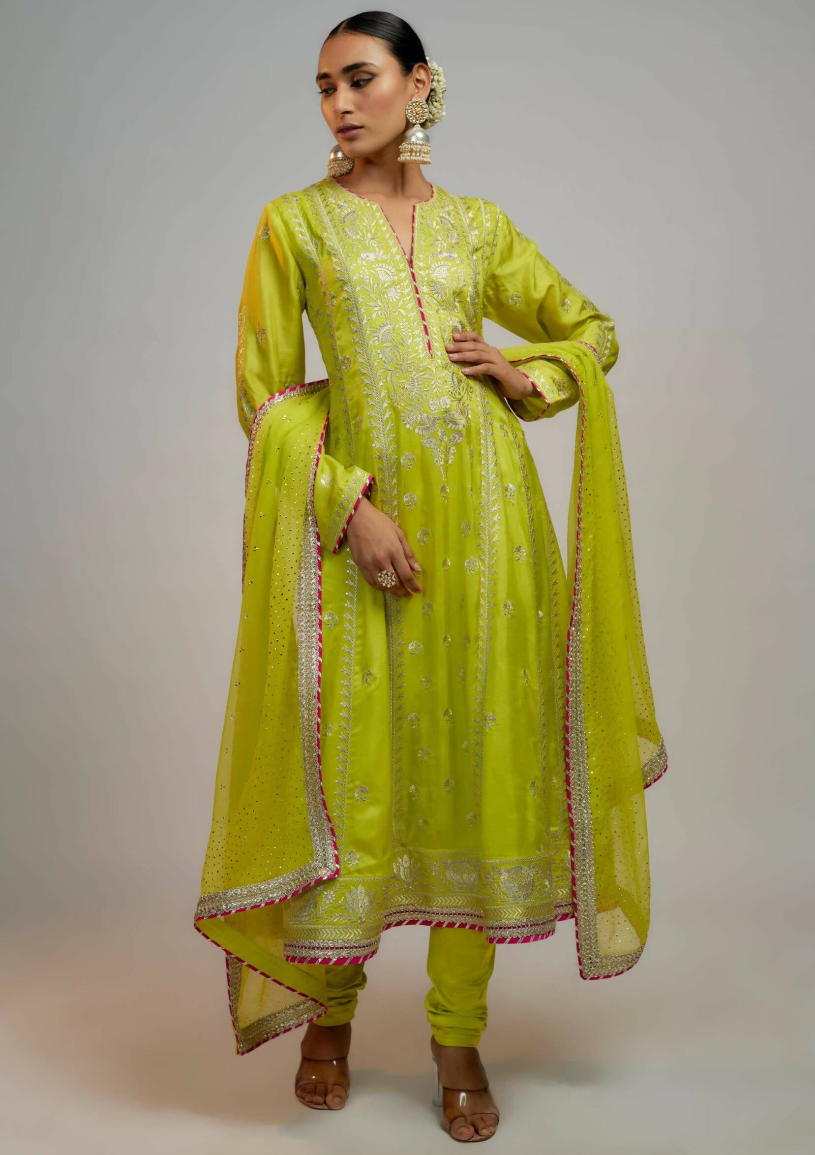 Aarohi Lime Green Anarkali Set