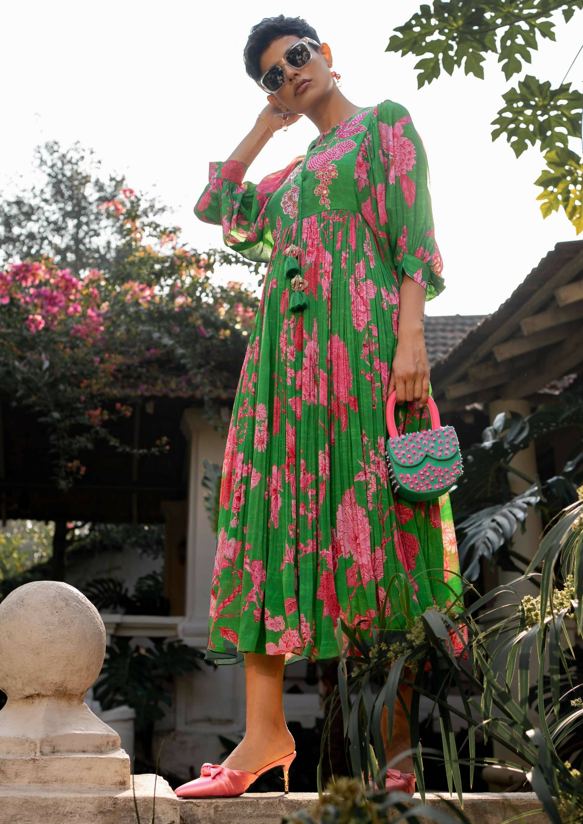 Spring Blooming Floral Maxi Dress L / Green Spring Blooming Floral Maxi Dress L / Green