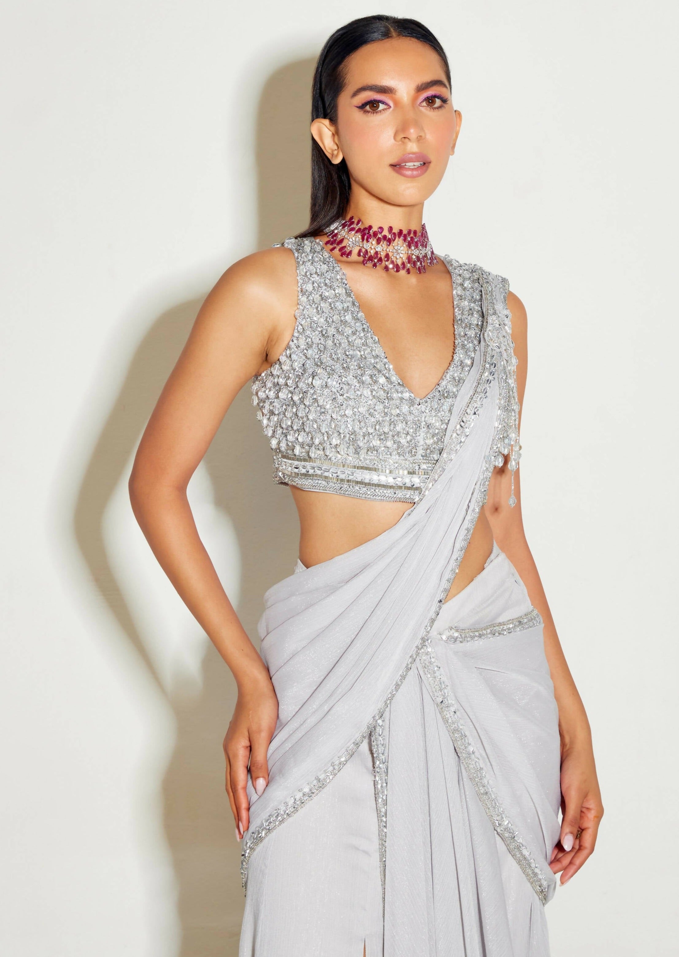 Grey Slit Sari