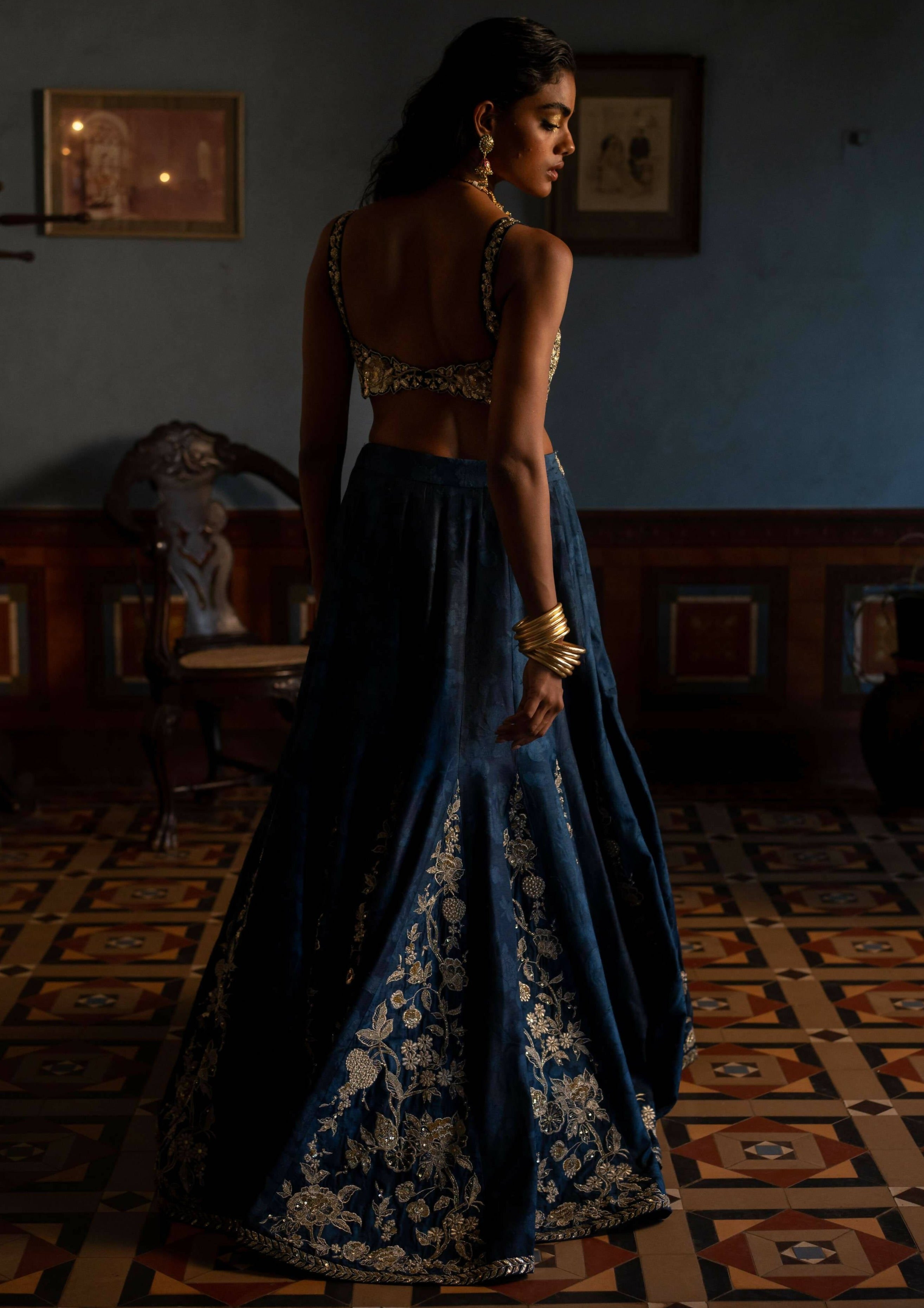 Blue Kali Embroidered Lehenga Set