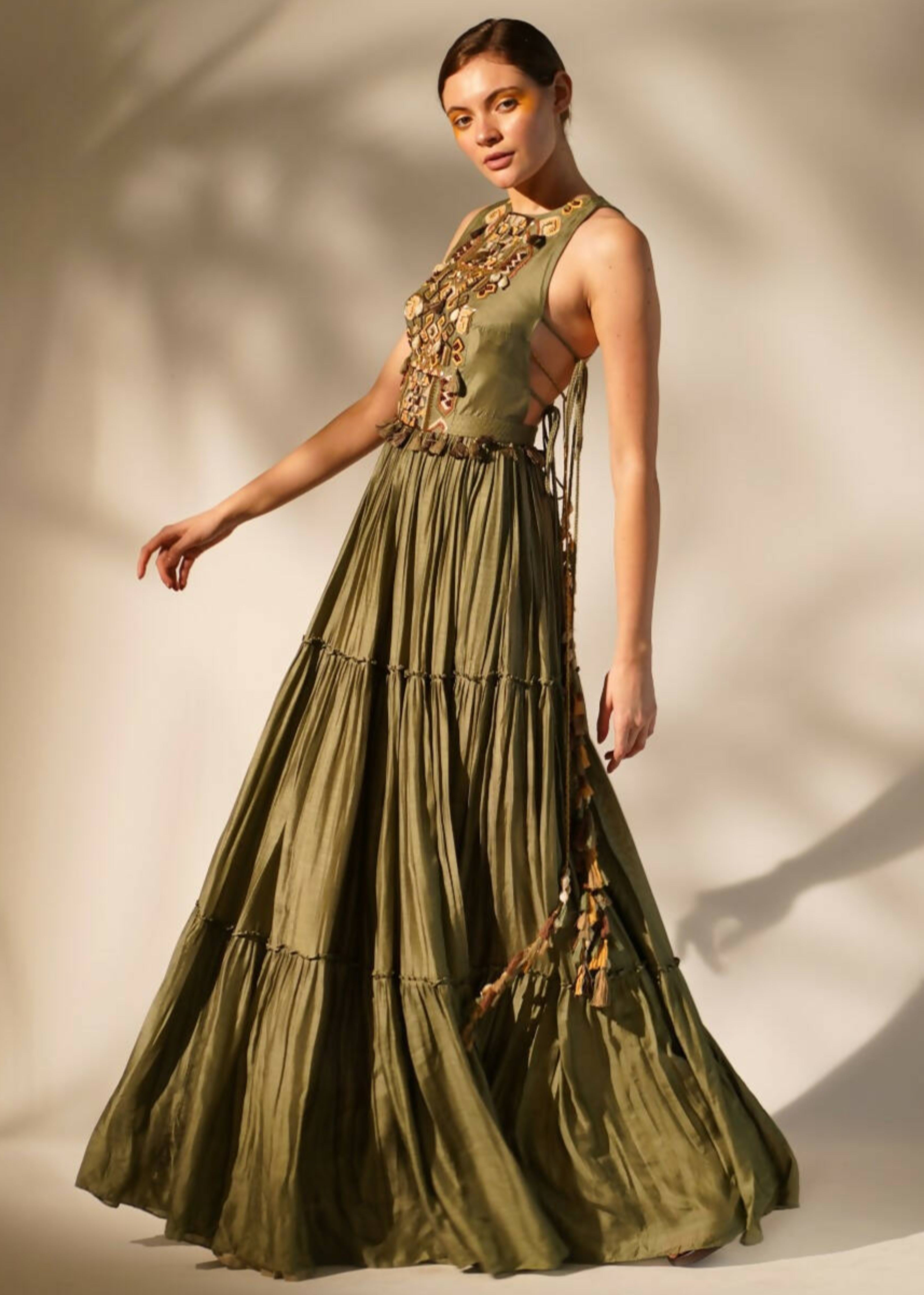 Olive Green Halter Neck Maxi Dress