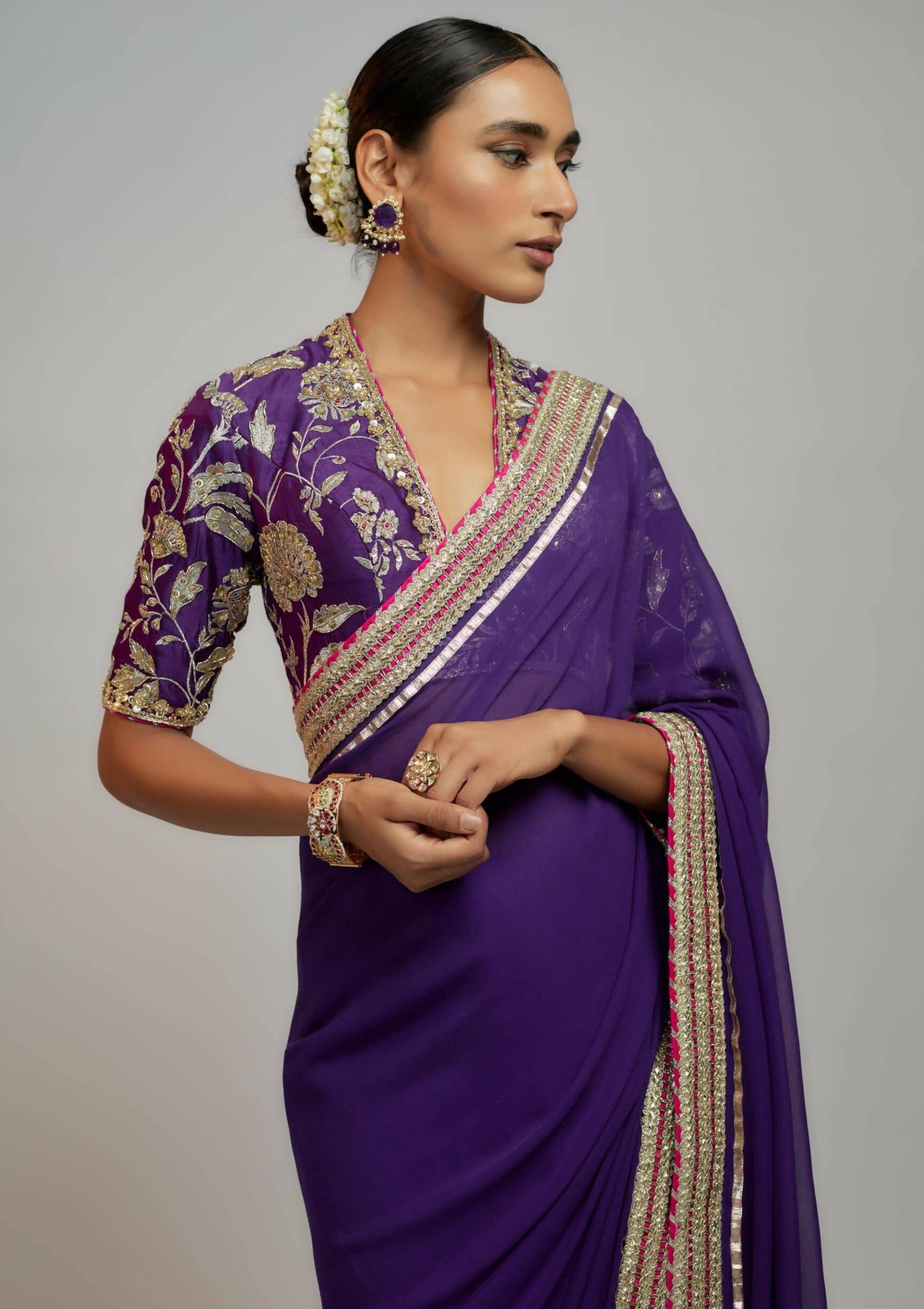 Myra Purple Sari Set