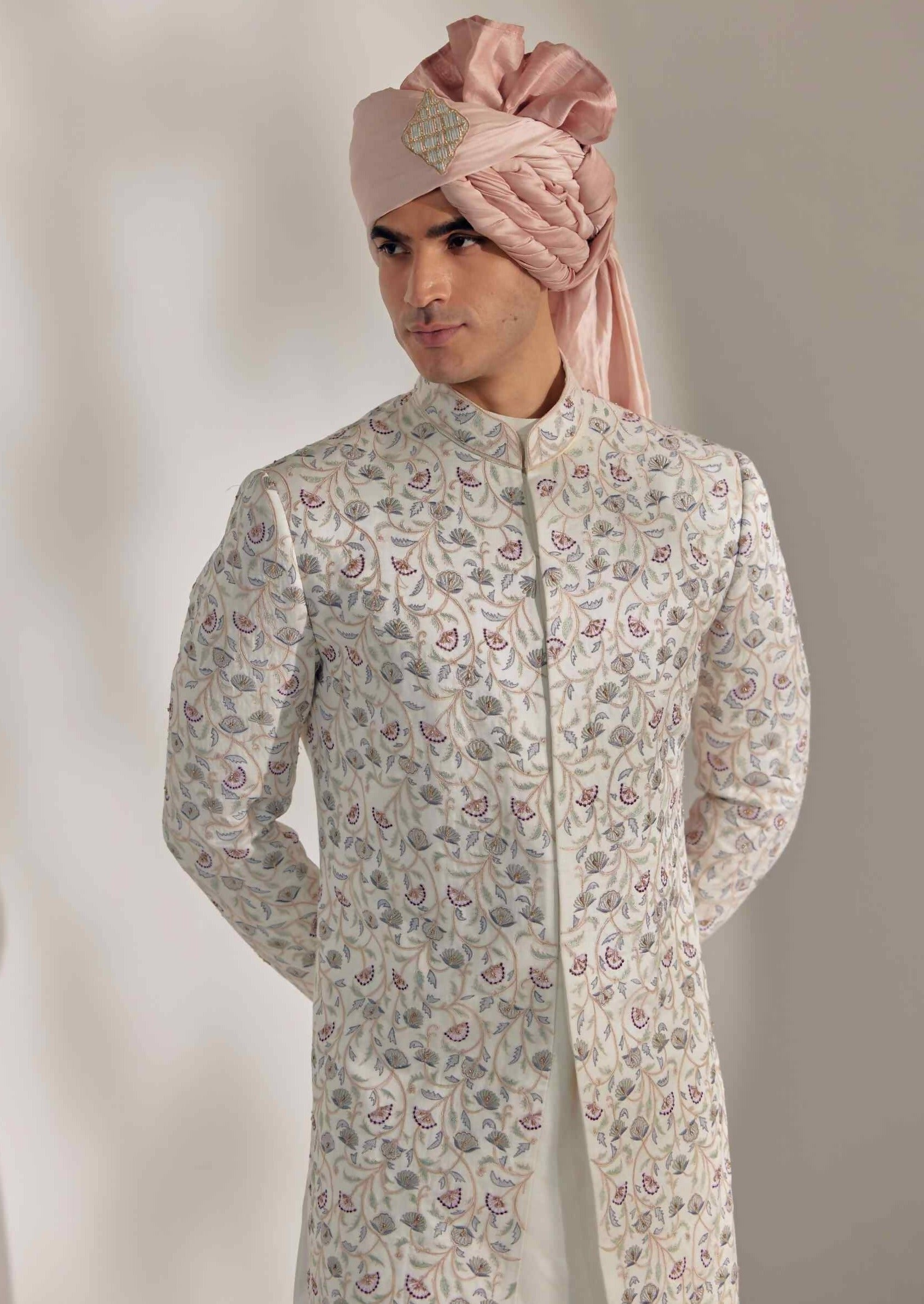 White Vine Sherwani Set