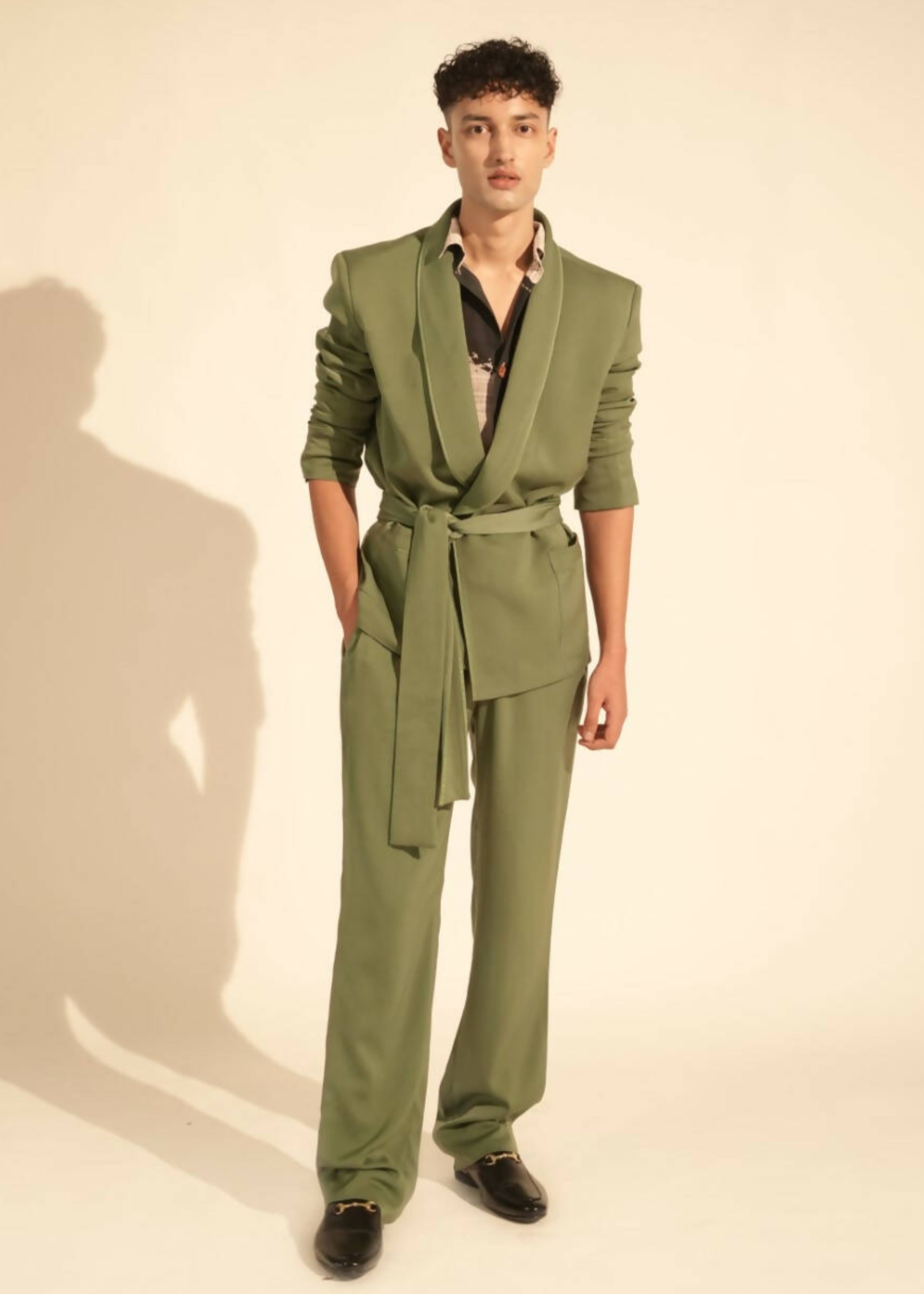 Jade Pantsuit with Tie-up Belt