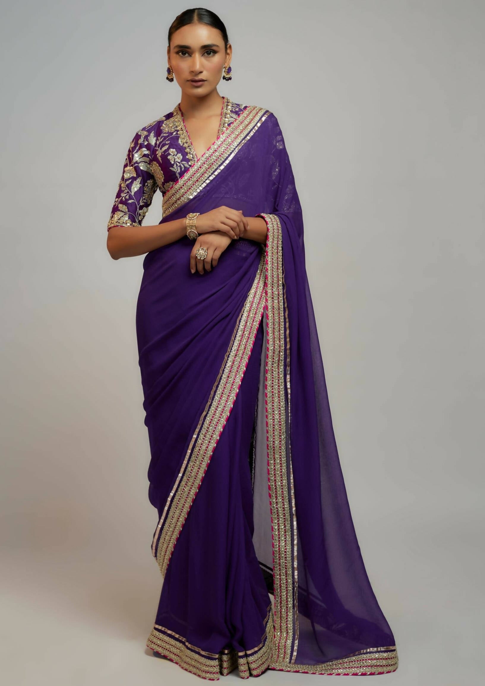 Myra Purple Sari Set