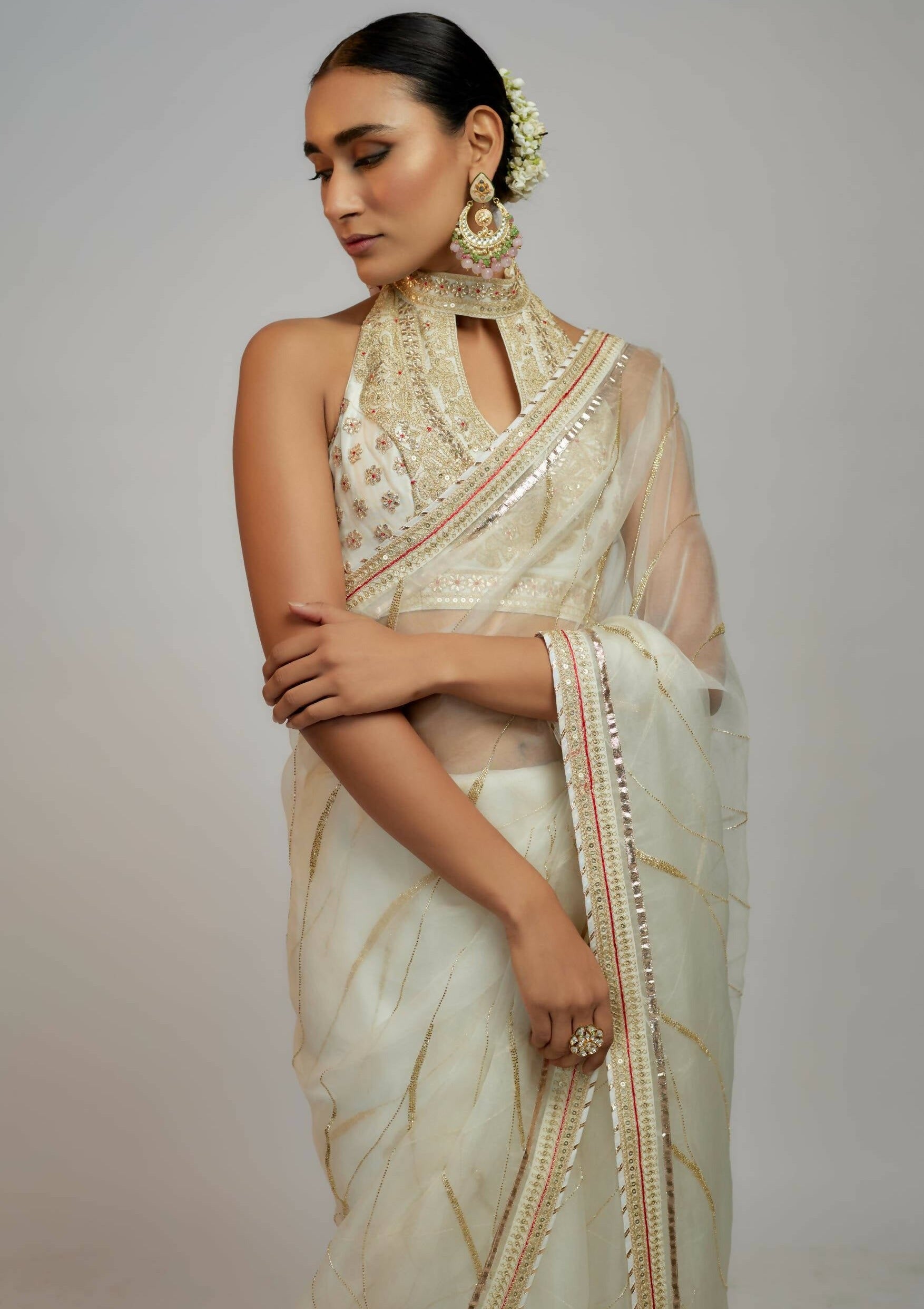 Priyal White Sari Set