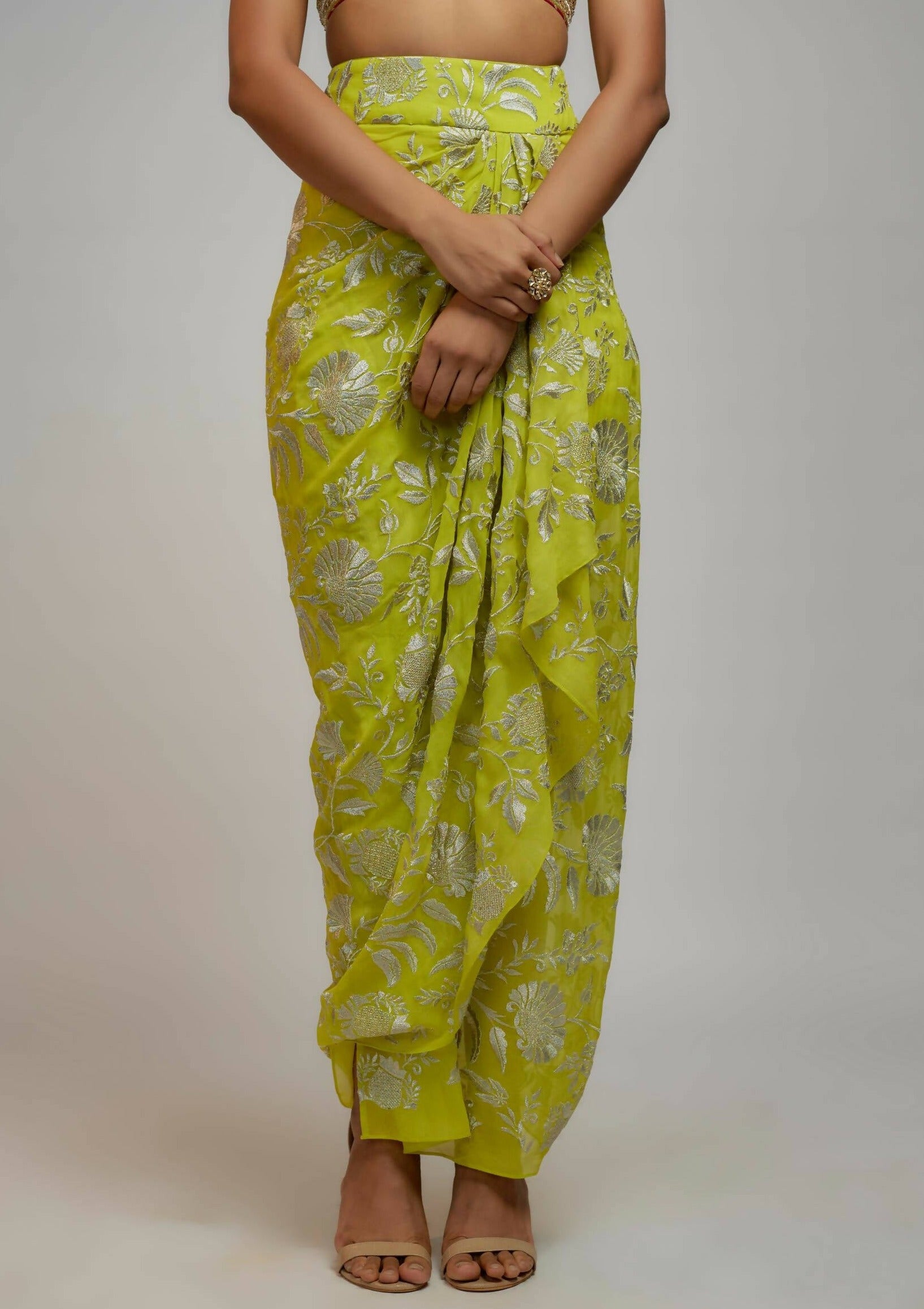 Alia Lime Green Wrap Skirt Set