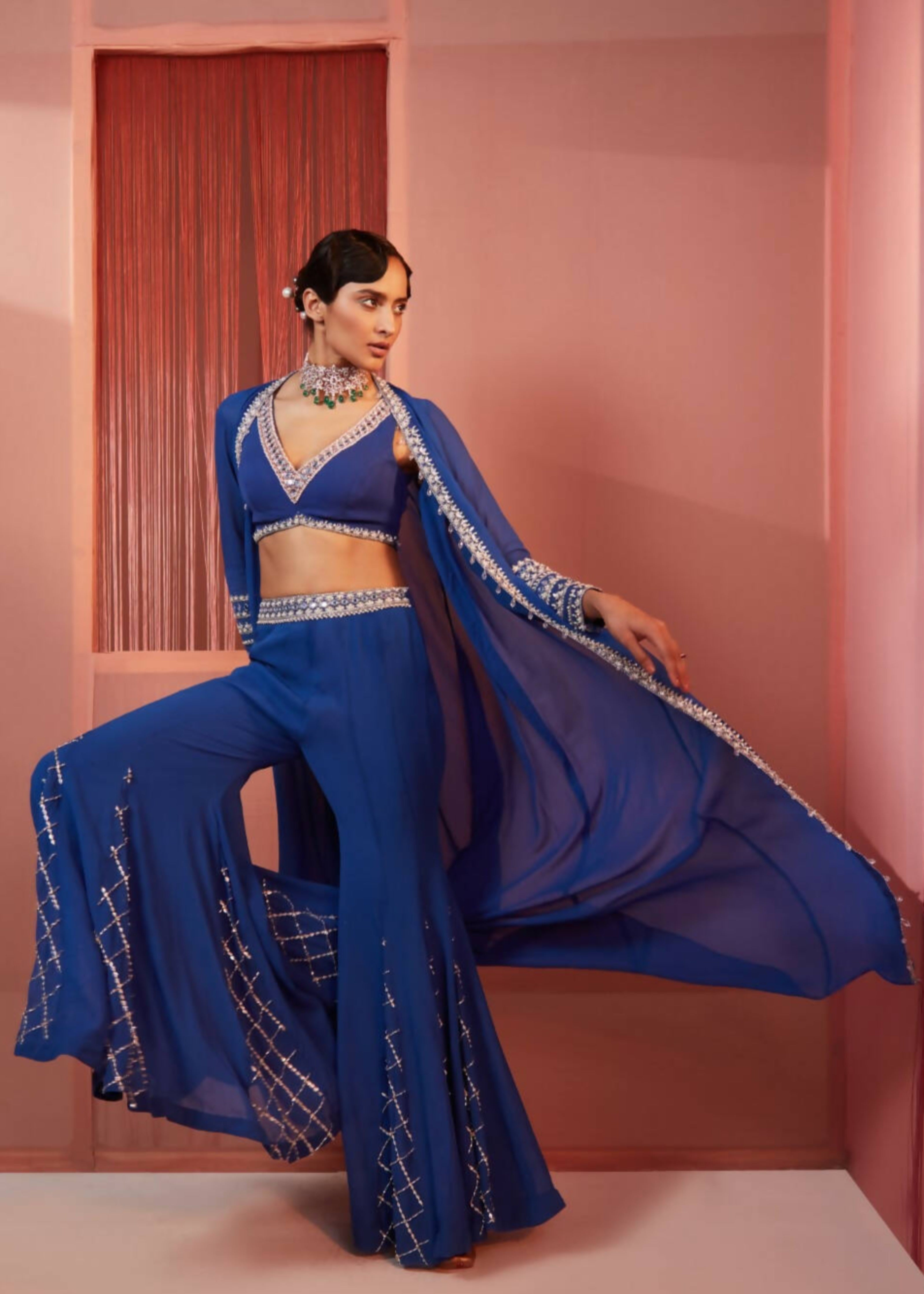 Ink Blue Sharara and Cape Set