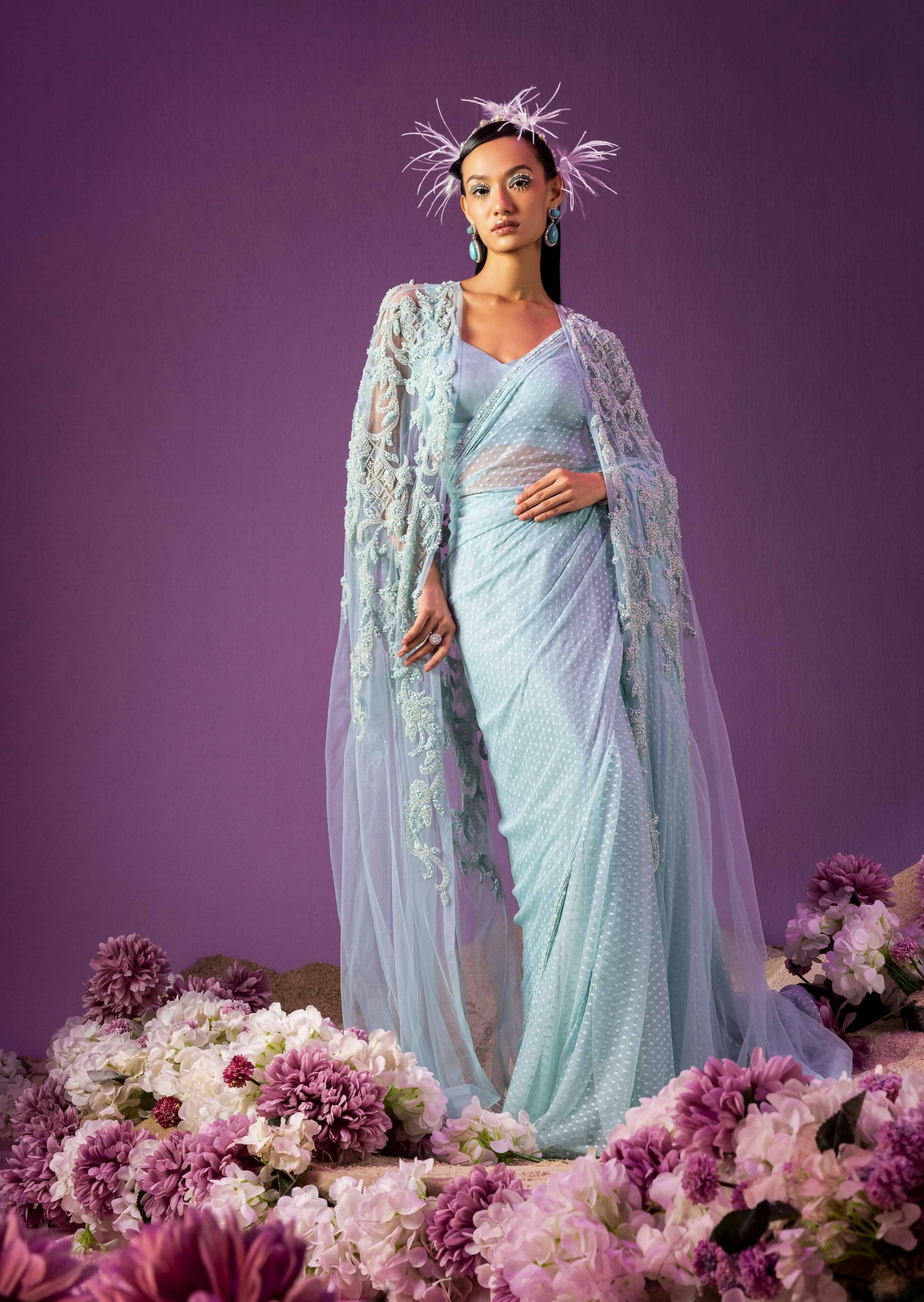 Atlantis Cape Sari Set (Blue)