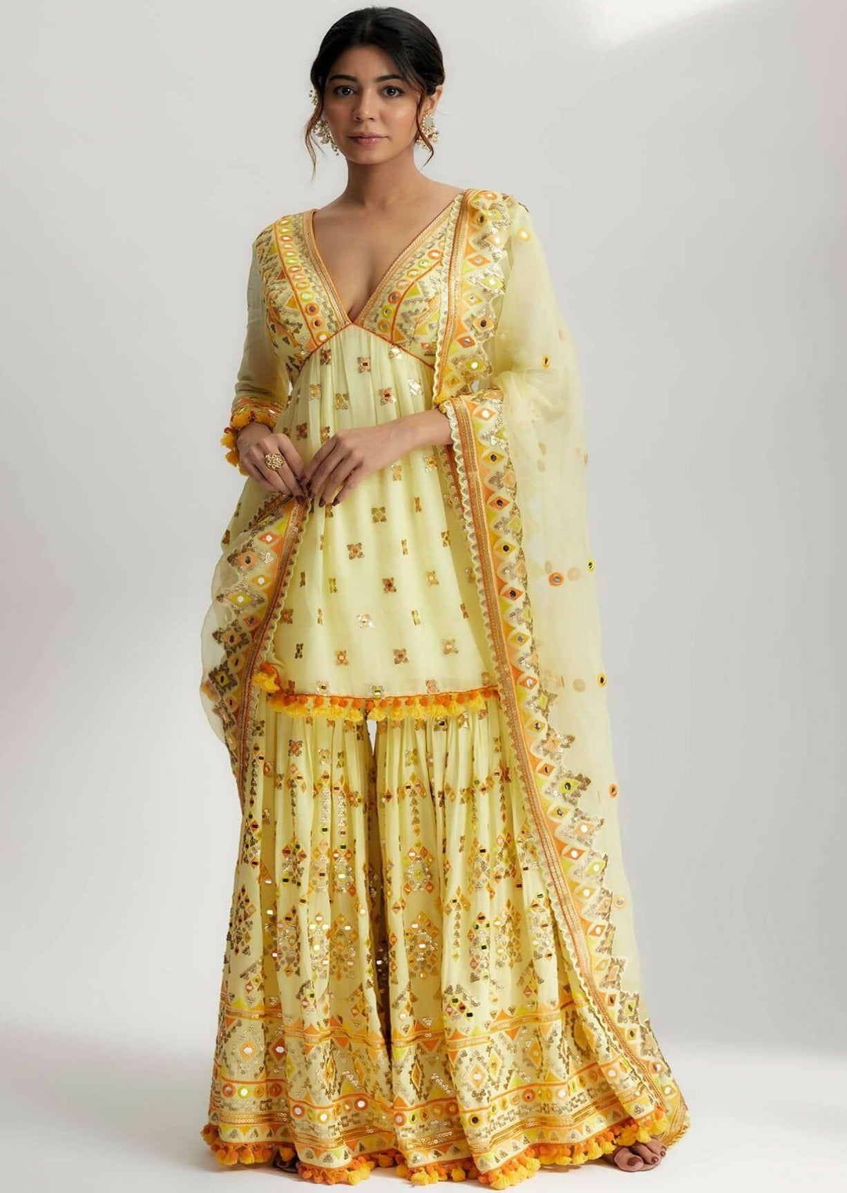 Yellow Sophie Peplum with Sharara Set