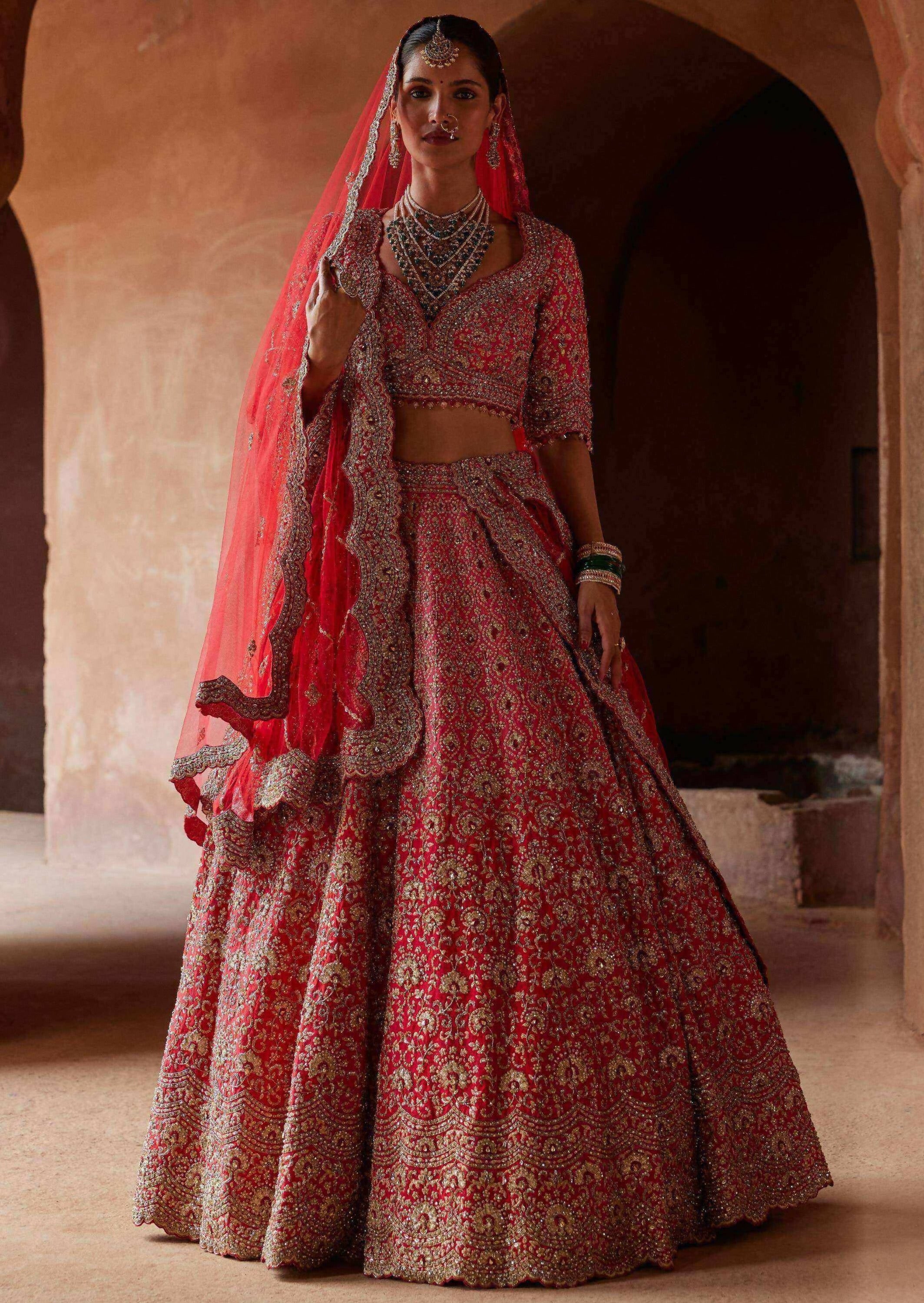 Red Ombre Dyed Lehenga Set