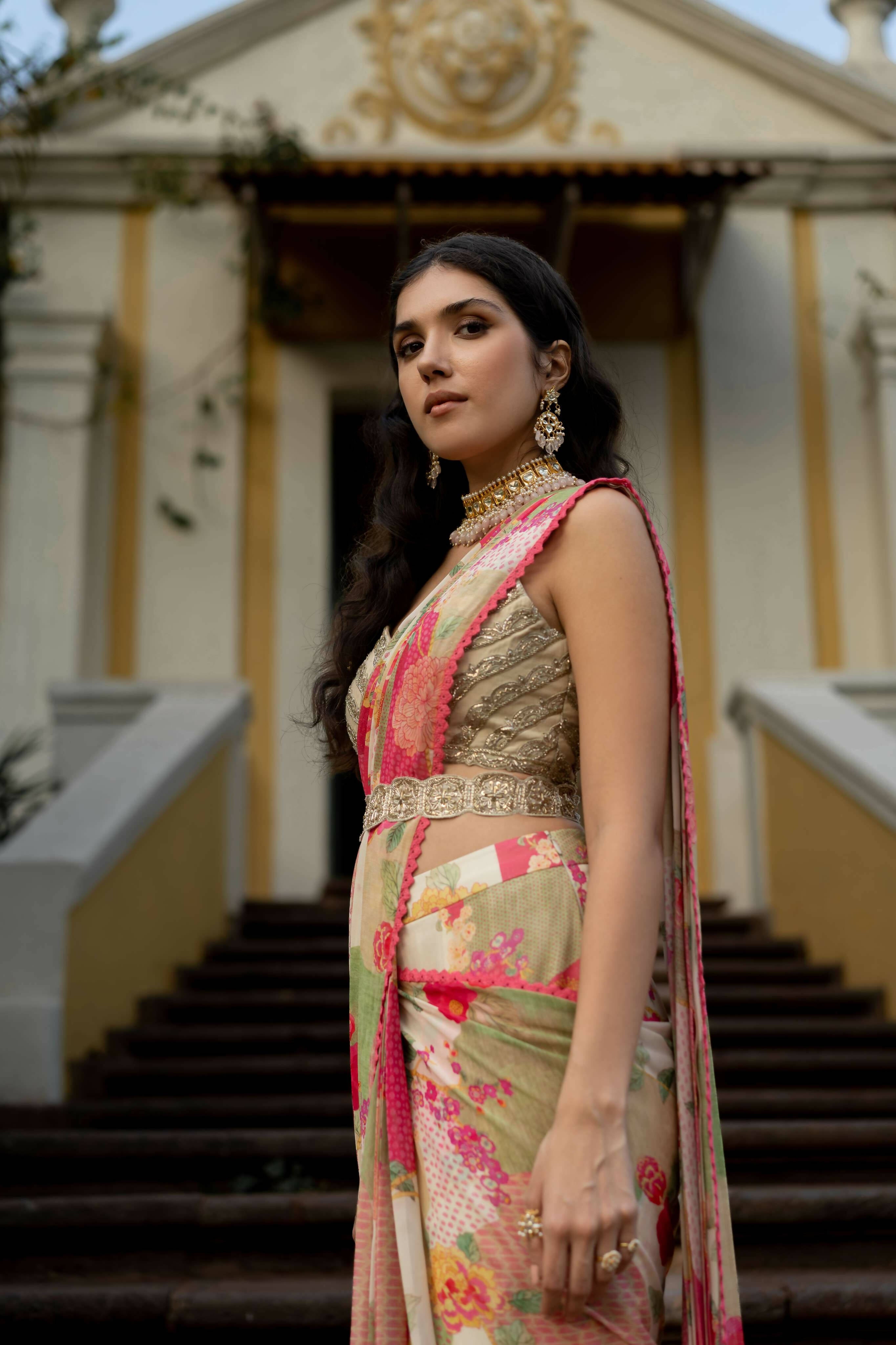 Bloom with Grace Naksha Sari Set