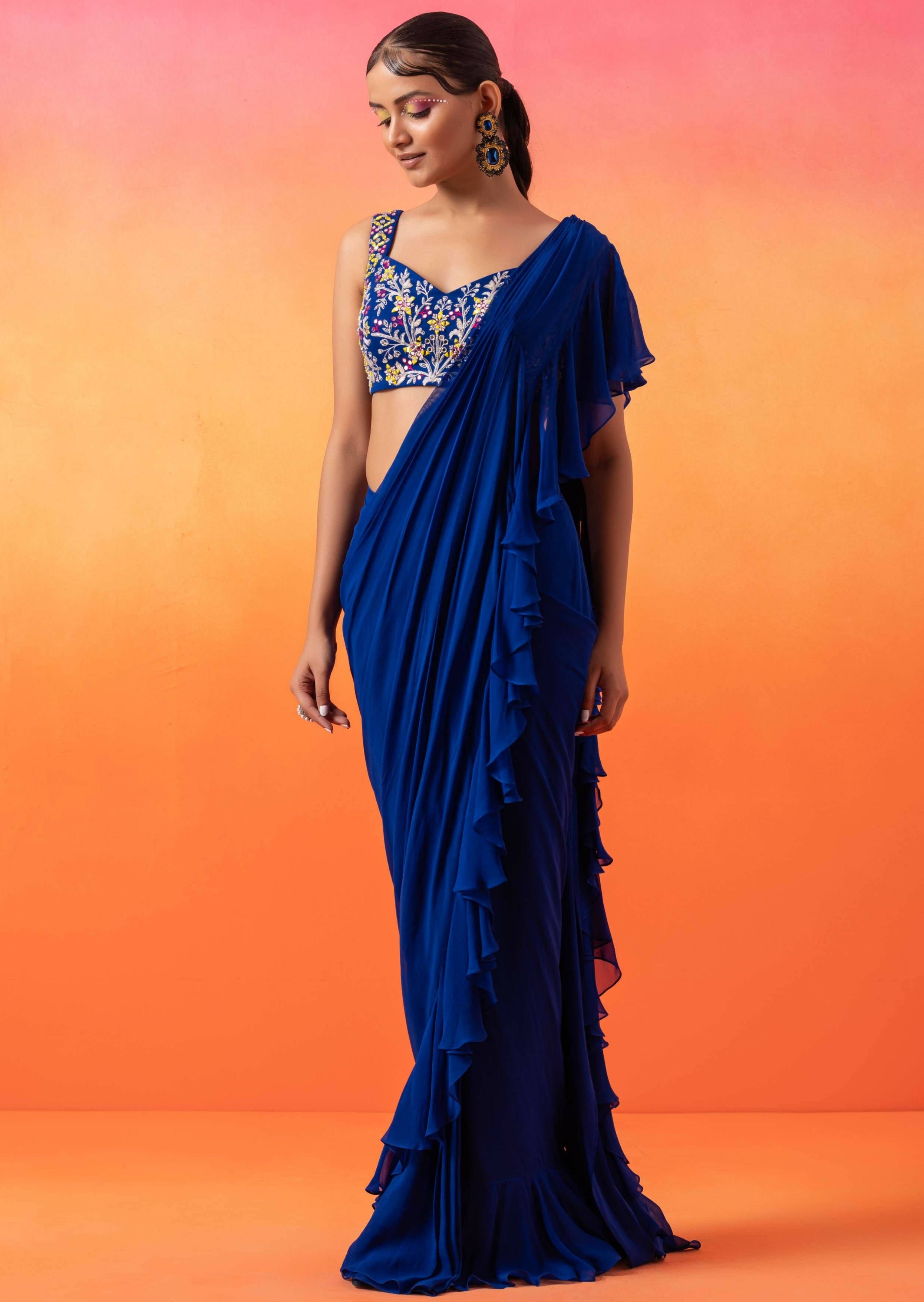 Electric Blue Ruffle Sari
