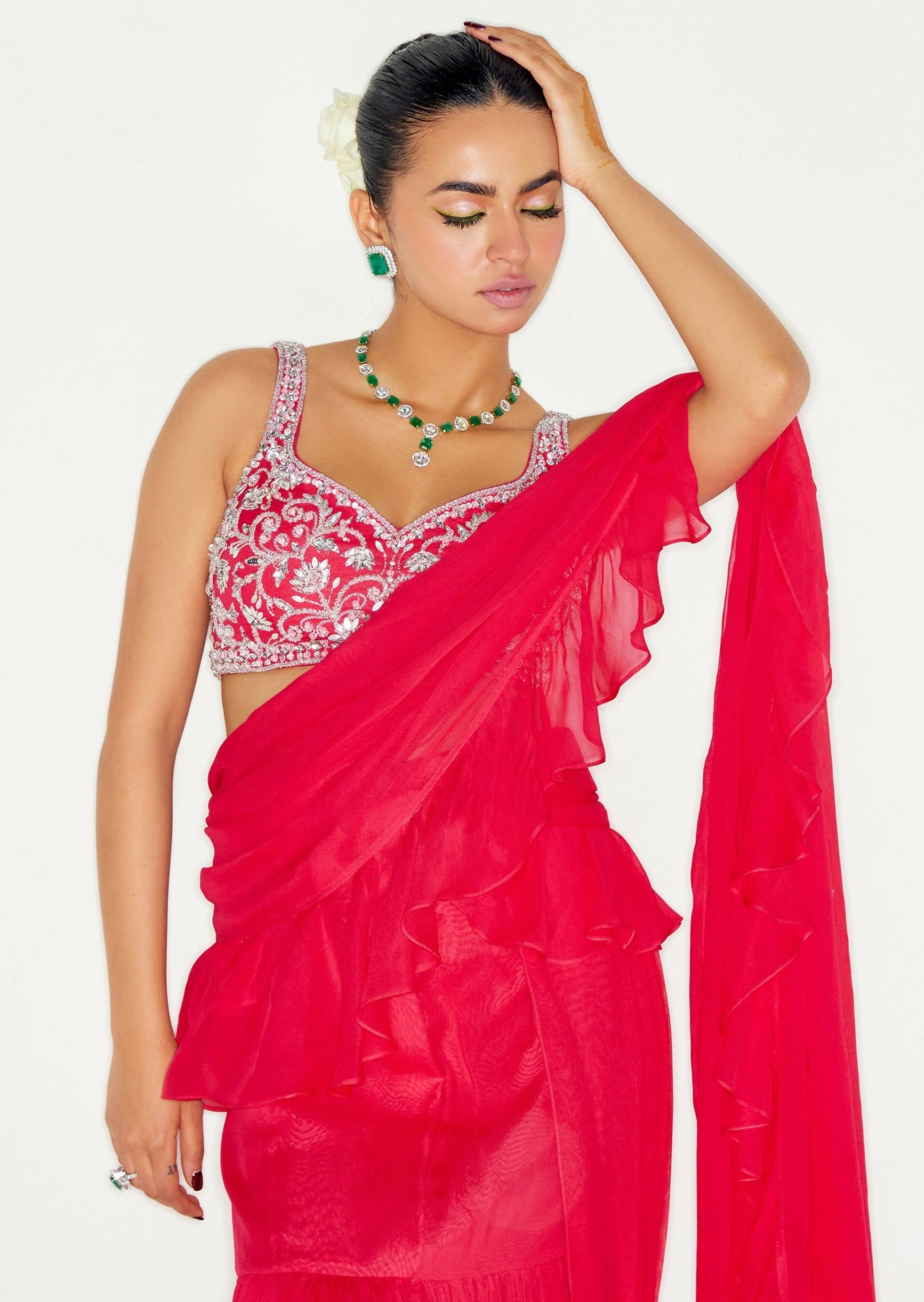 Red Ruffle Sari