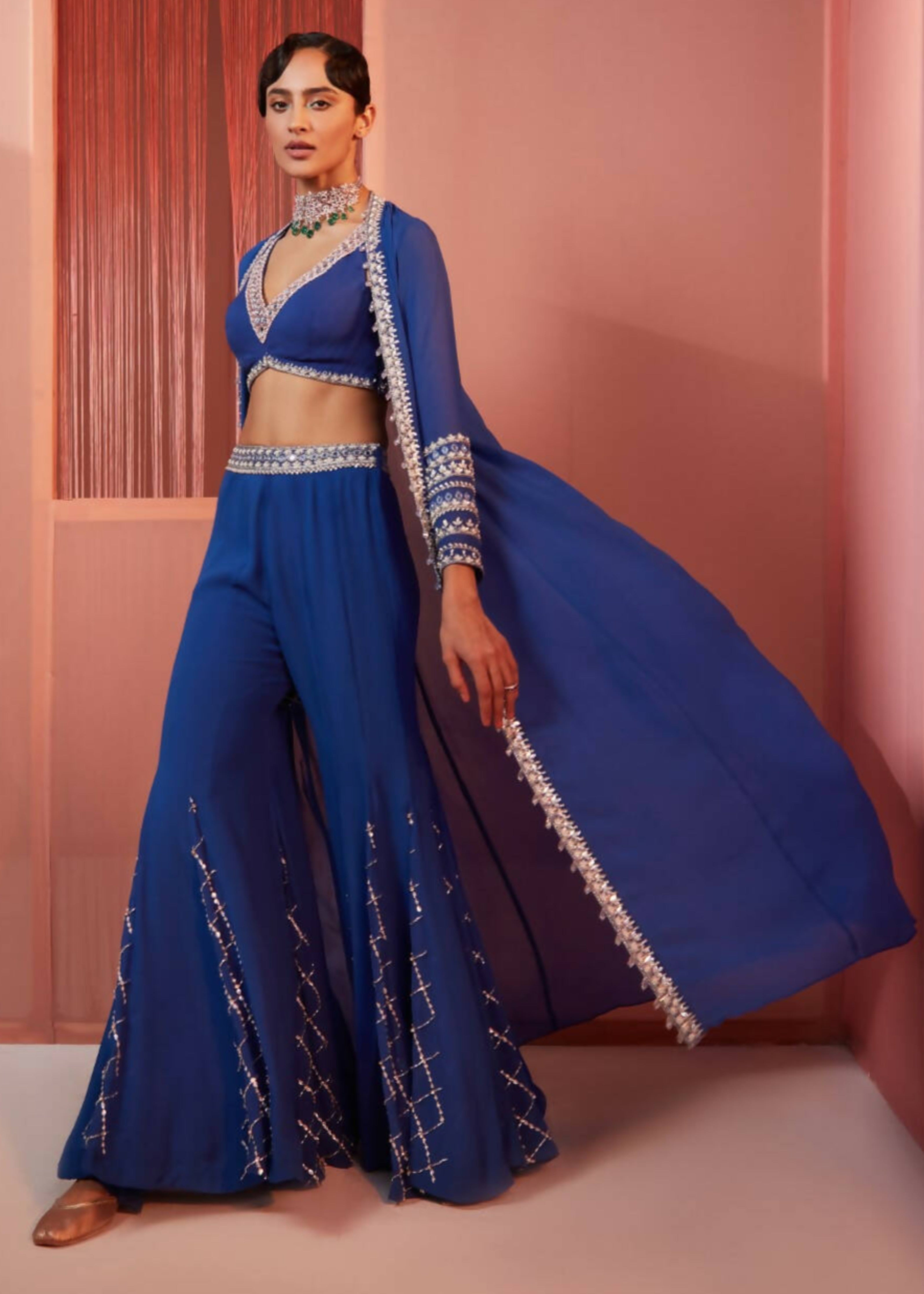 Ink Blue Sharara and Cape Set