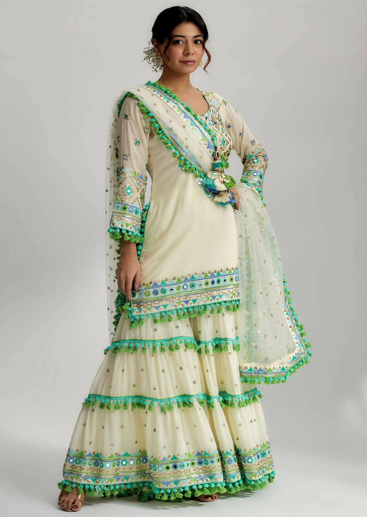 Ivory Maahika Layered Sharara Set