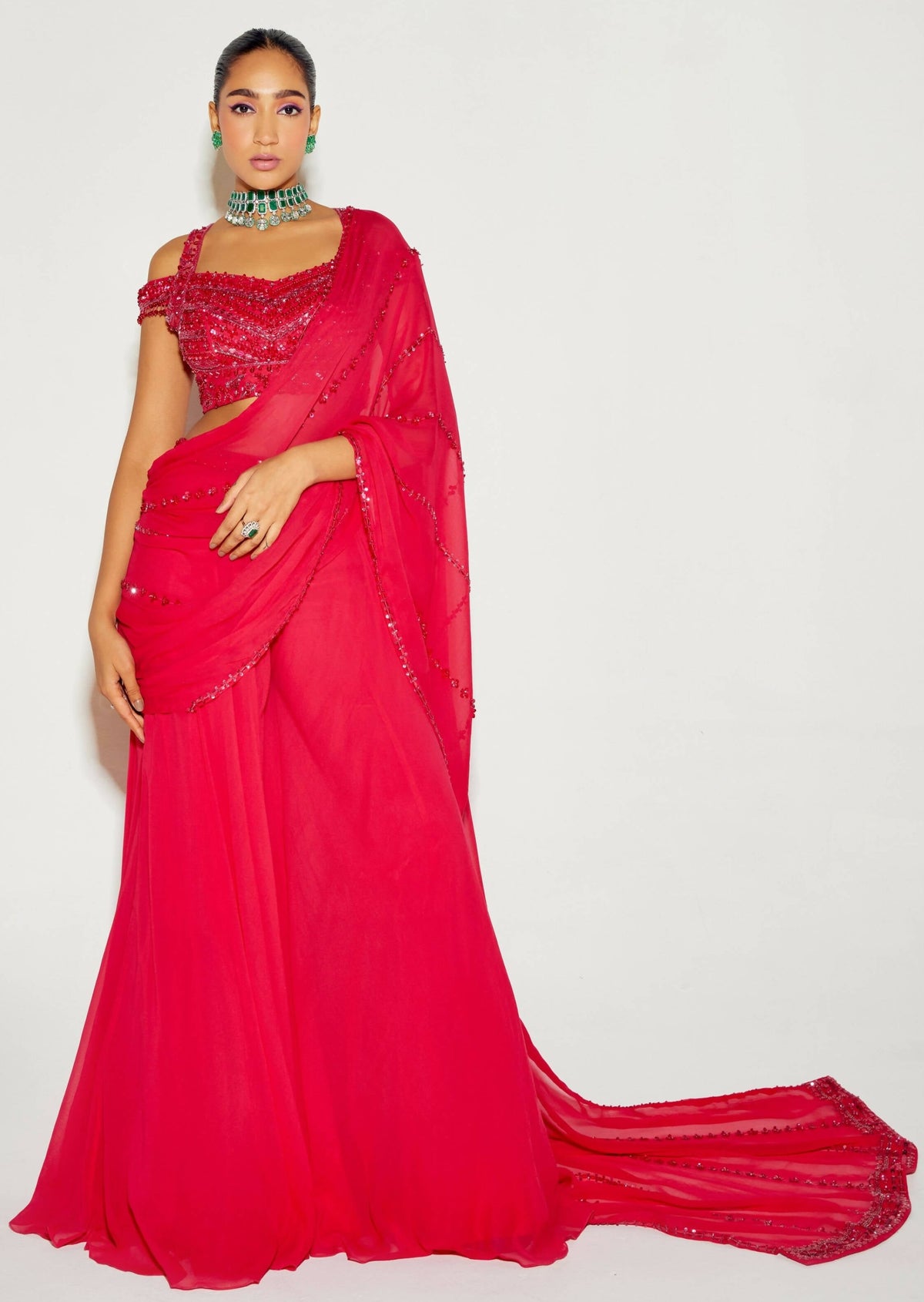 Red Tonal Sharara Sari