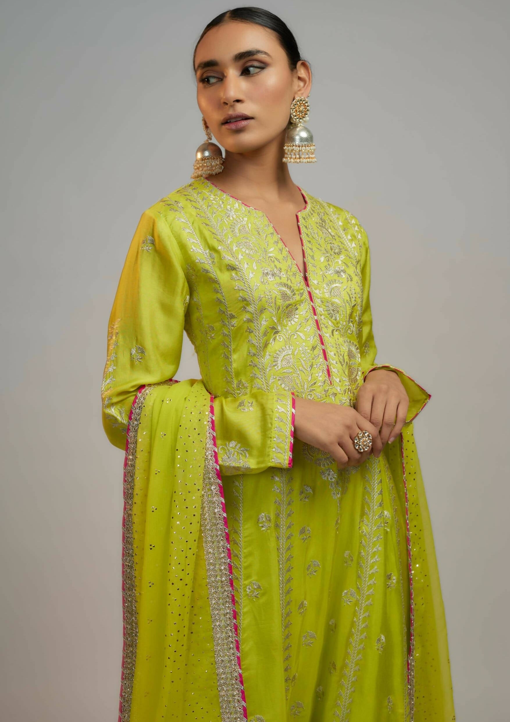 Aarohi Lime Green Anarkali Set