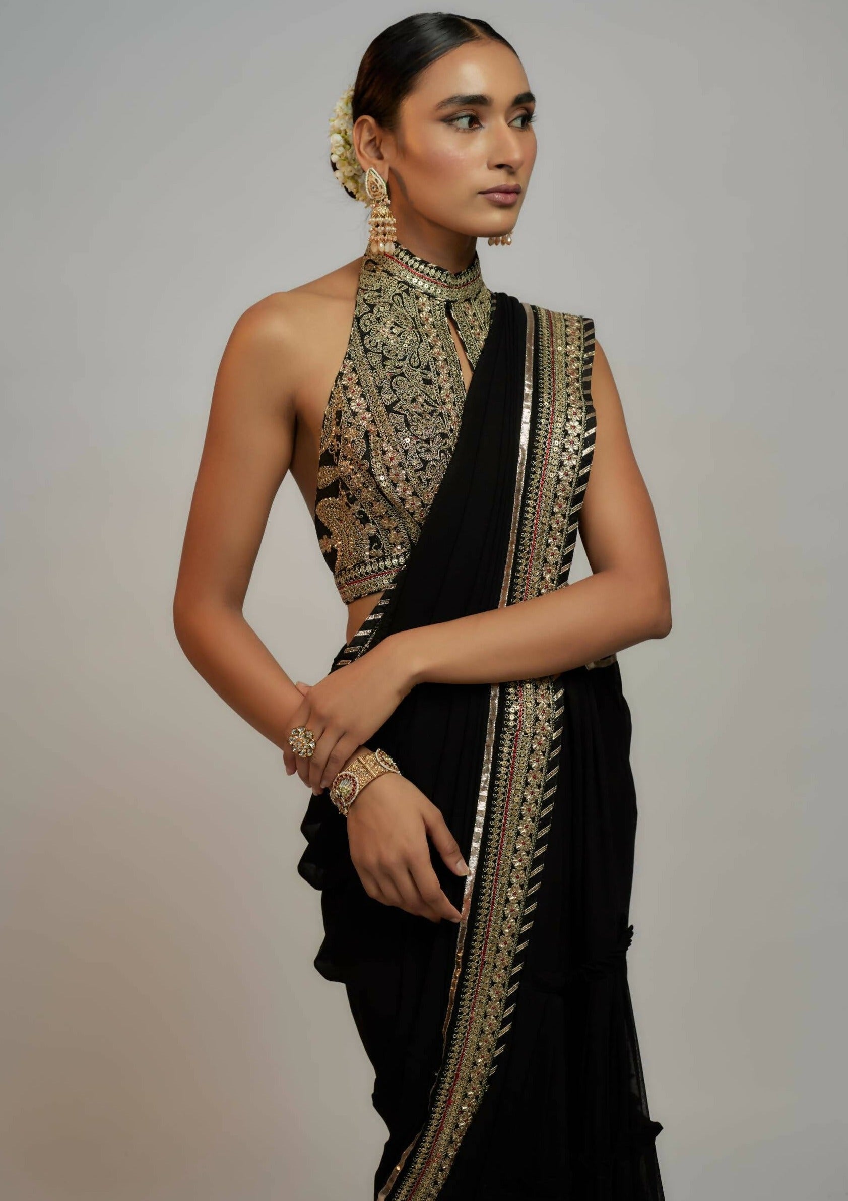 Rida Black Sari Set