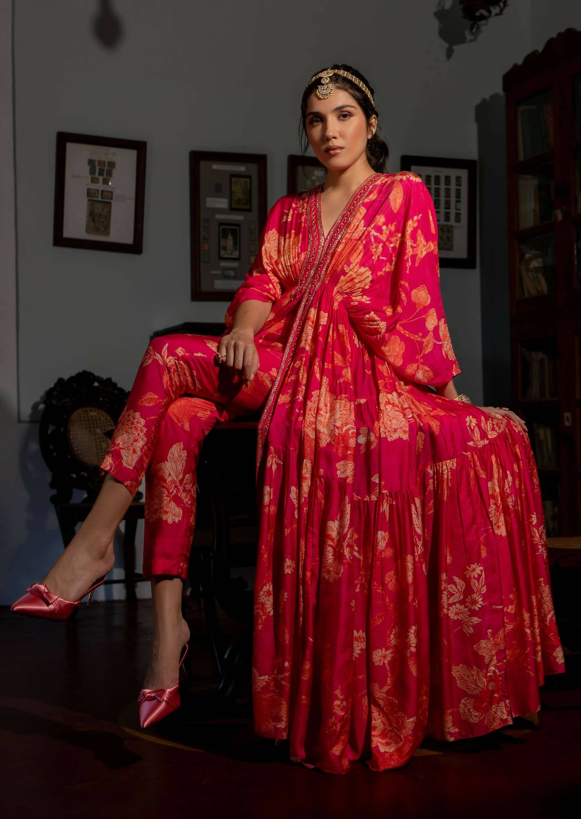 Flourishing Floral Jaal Kaftan Set