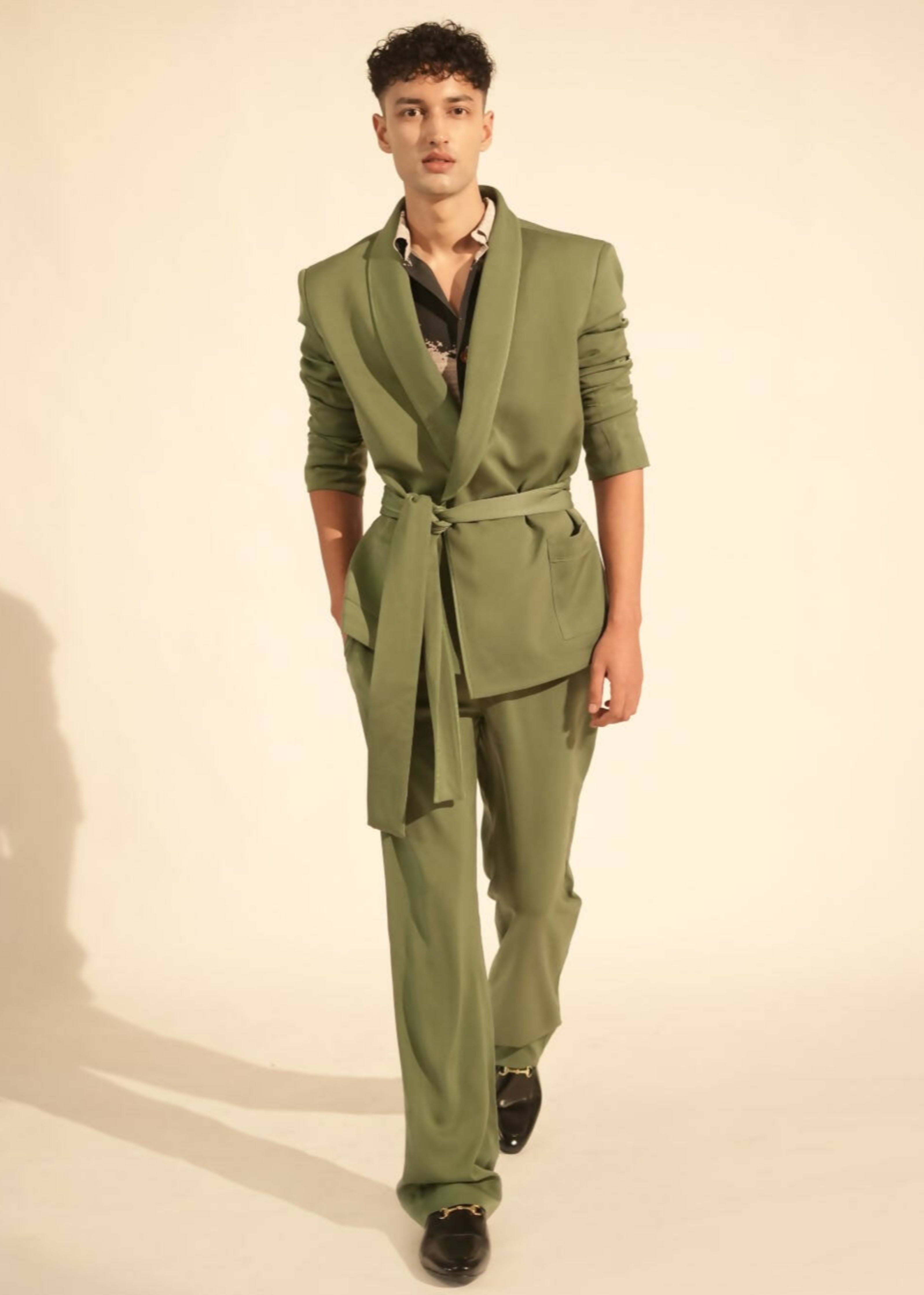 Jade Pantsuit with Tie-up Belt