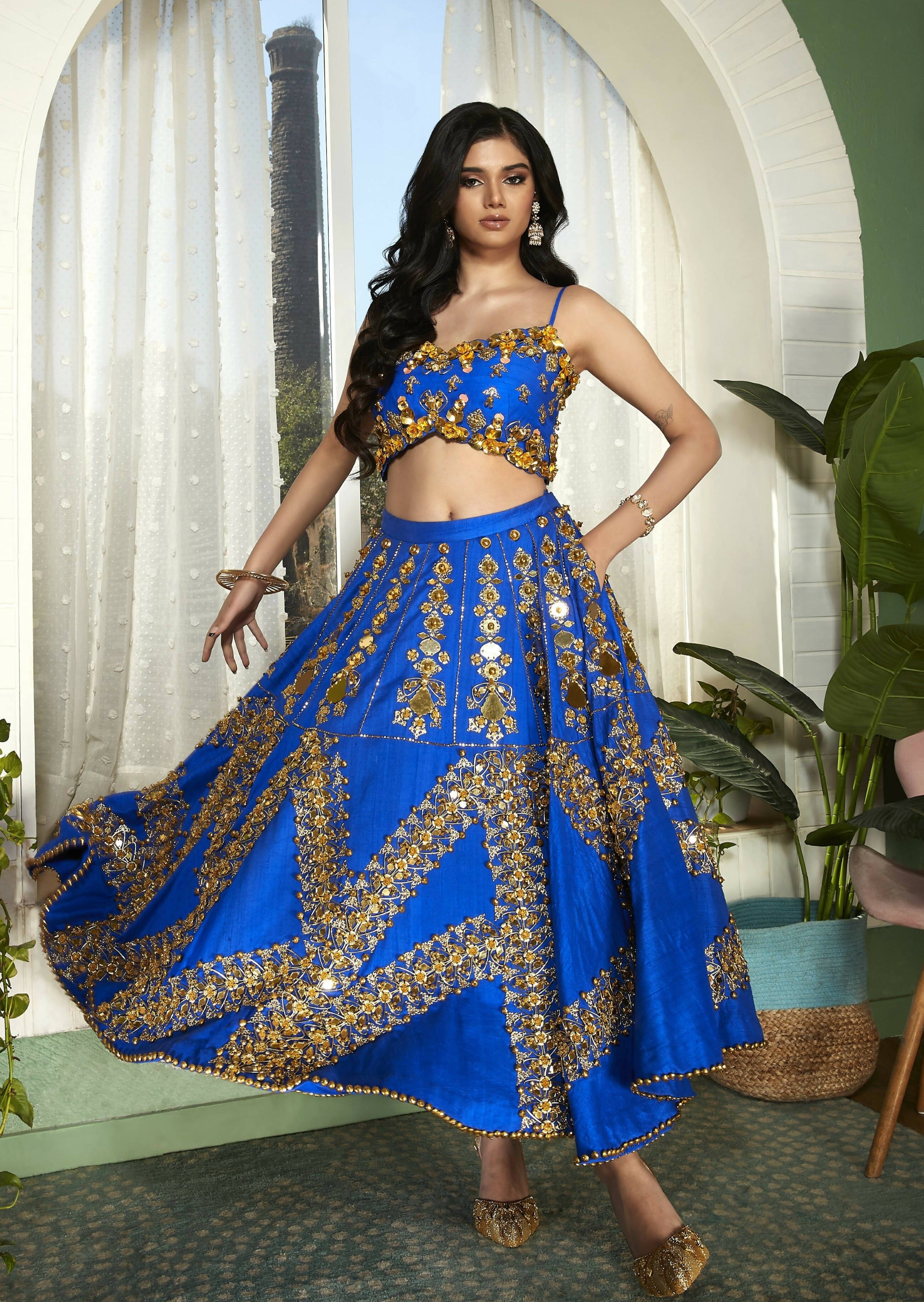 Night Bling: Electric Blue Embellished Half Lehenga