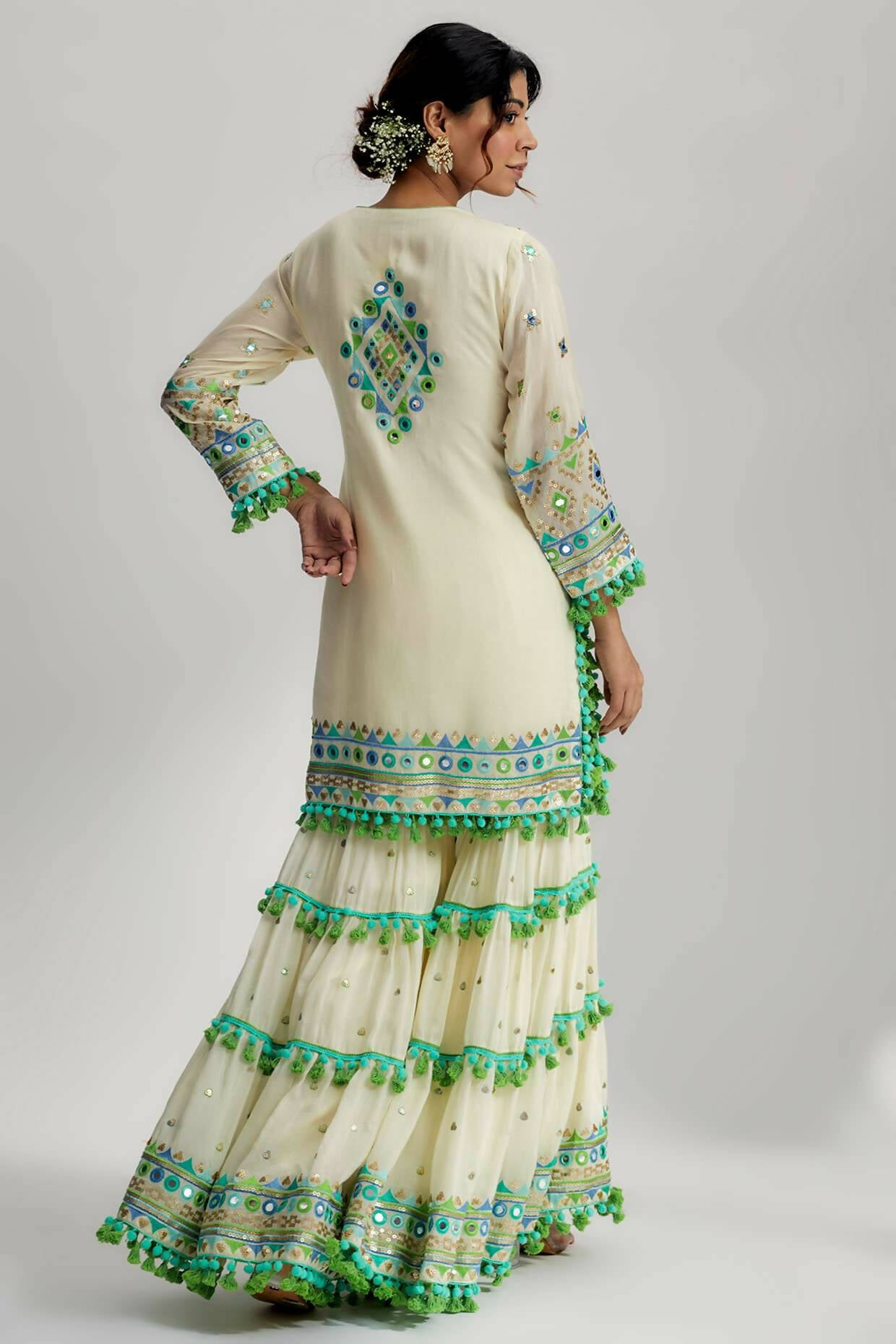 Ivory Maahika Layered Sharara Set