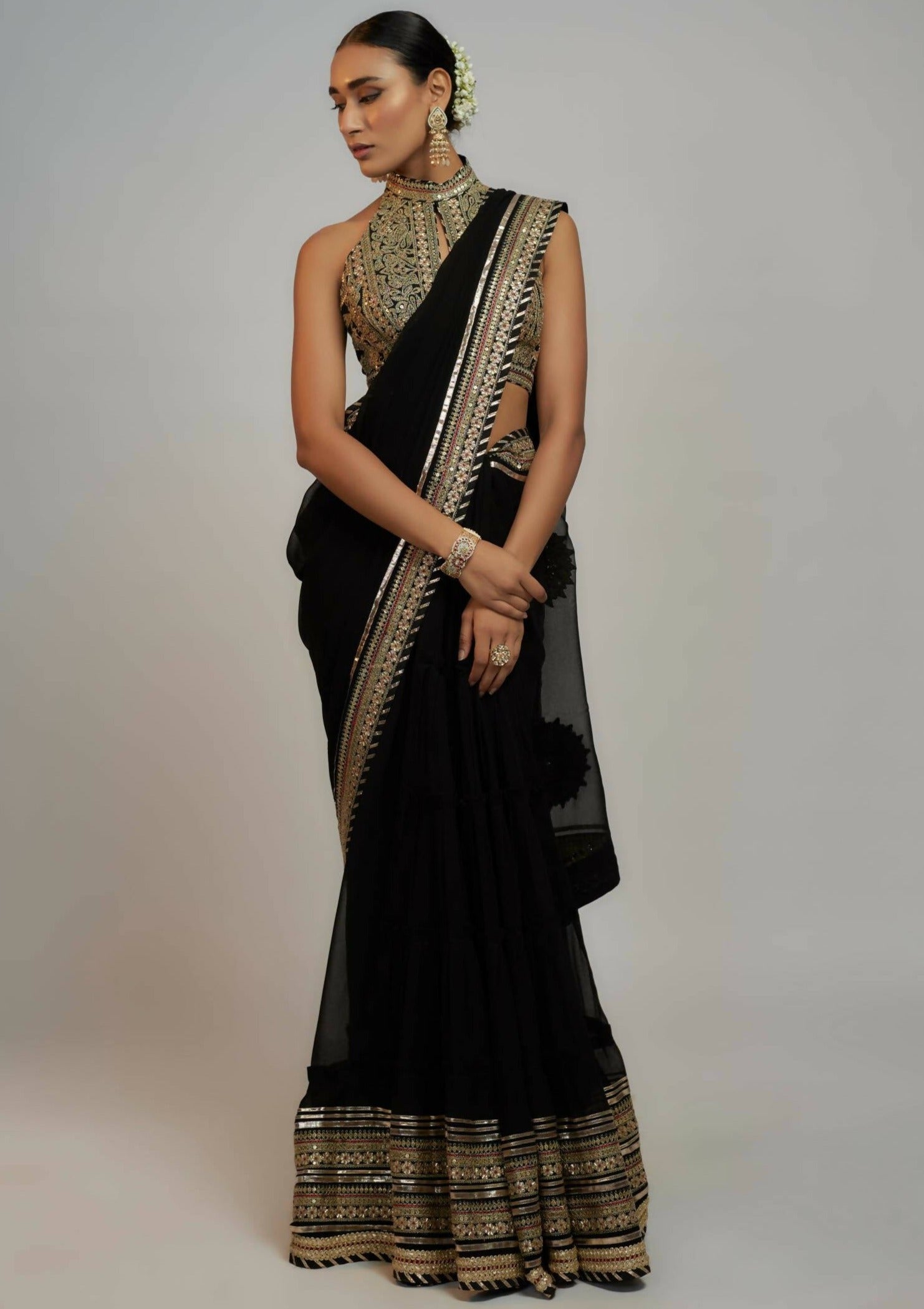 Rida Black Sari Set