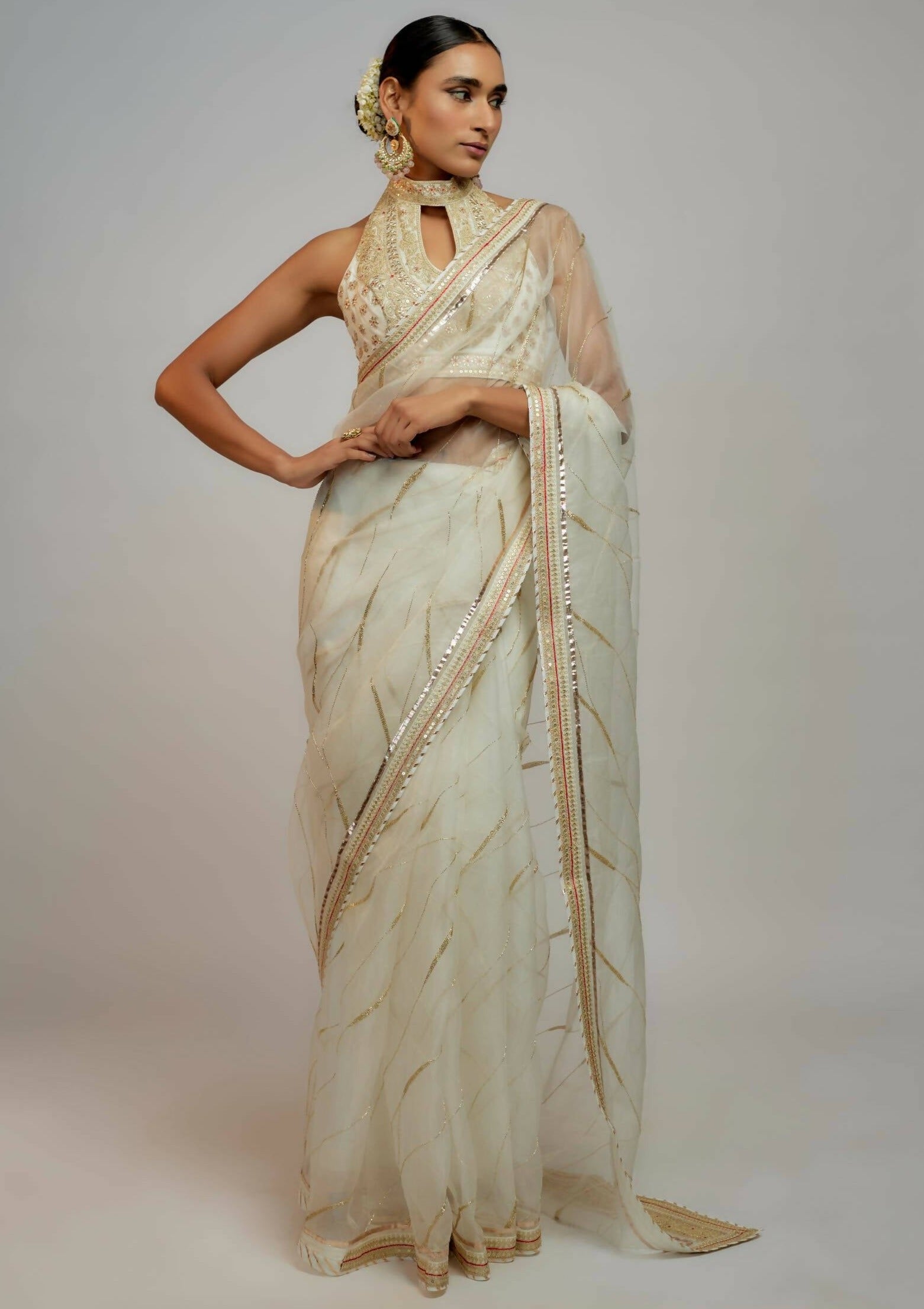 Priyal White Sari Set