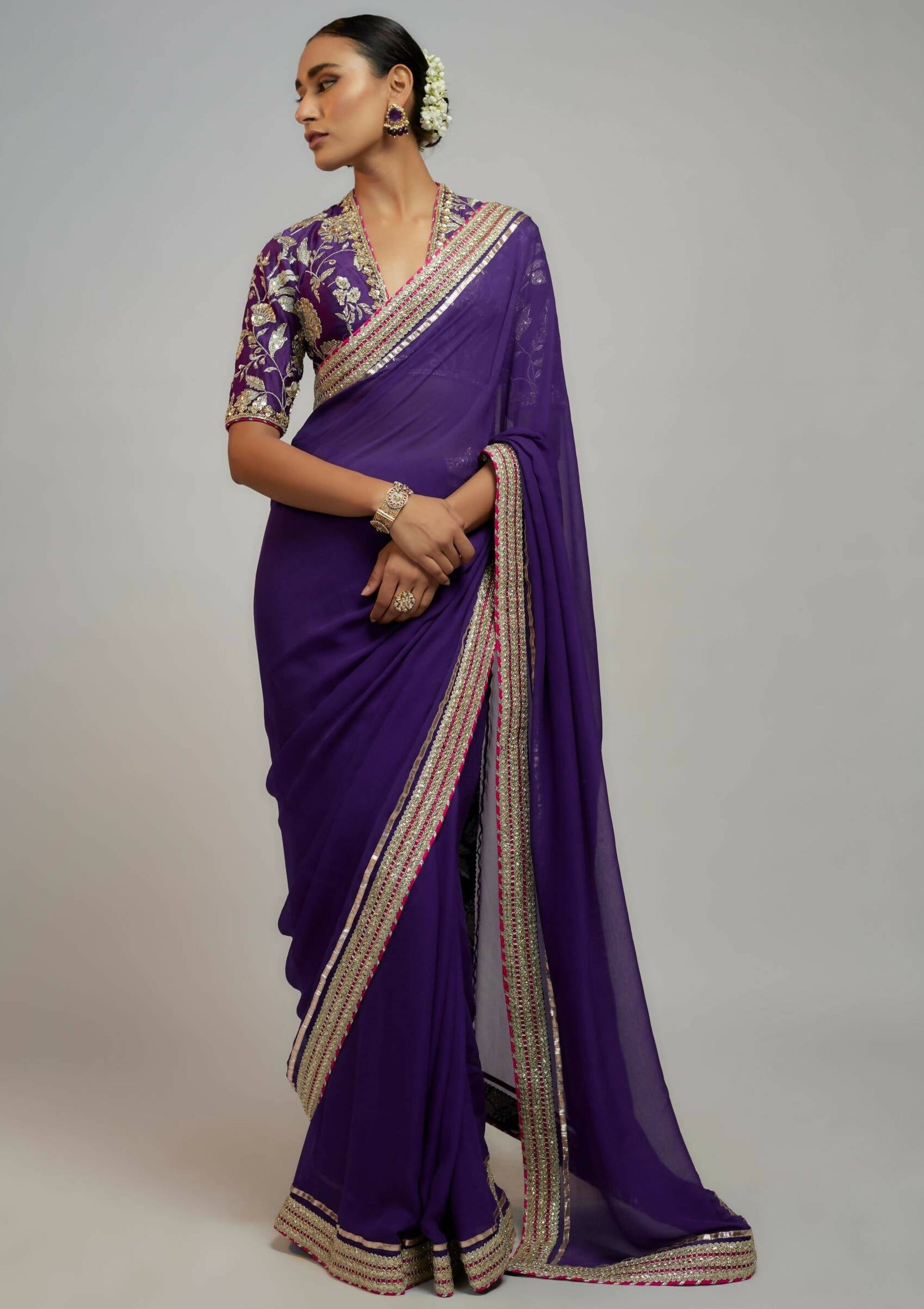 Myra Purple Sari Set