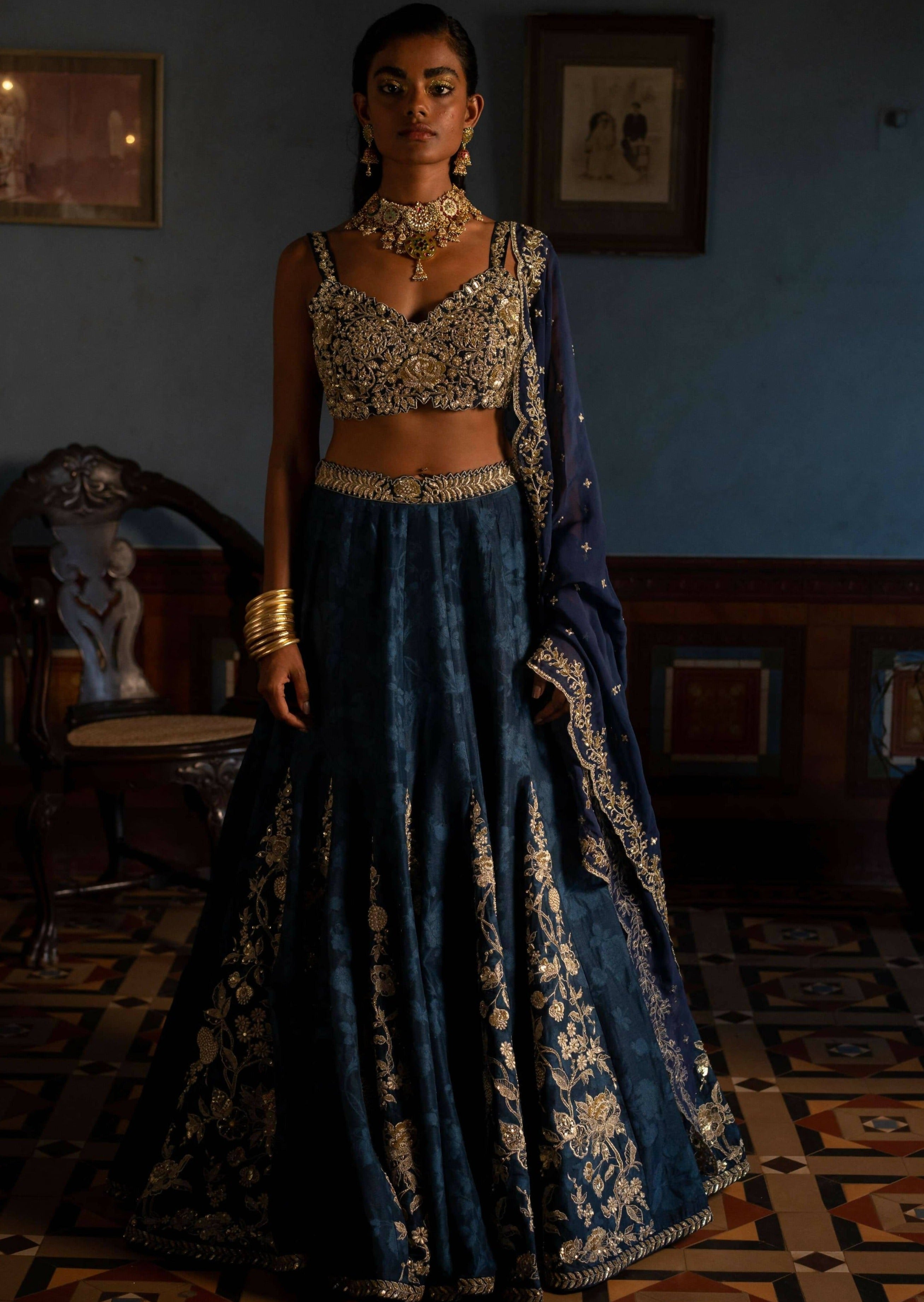 Blue Kali Embroidered Lehenga Set