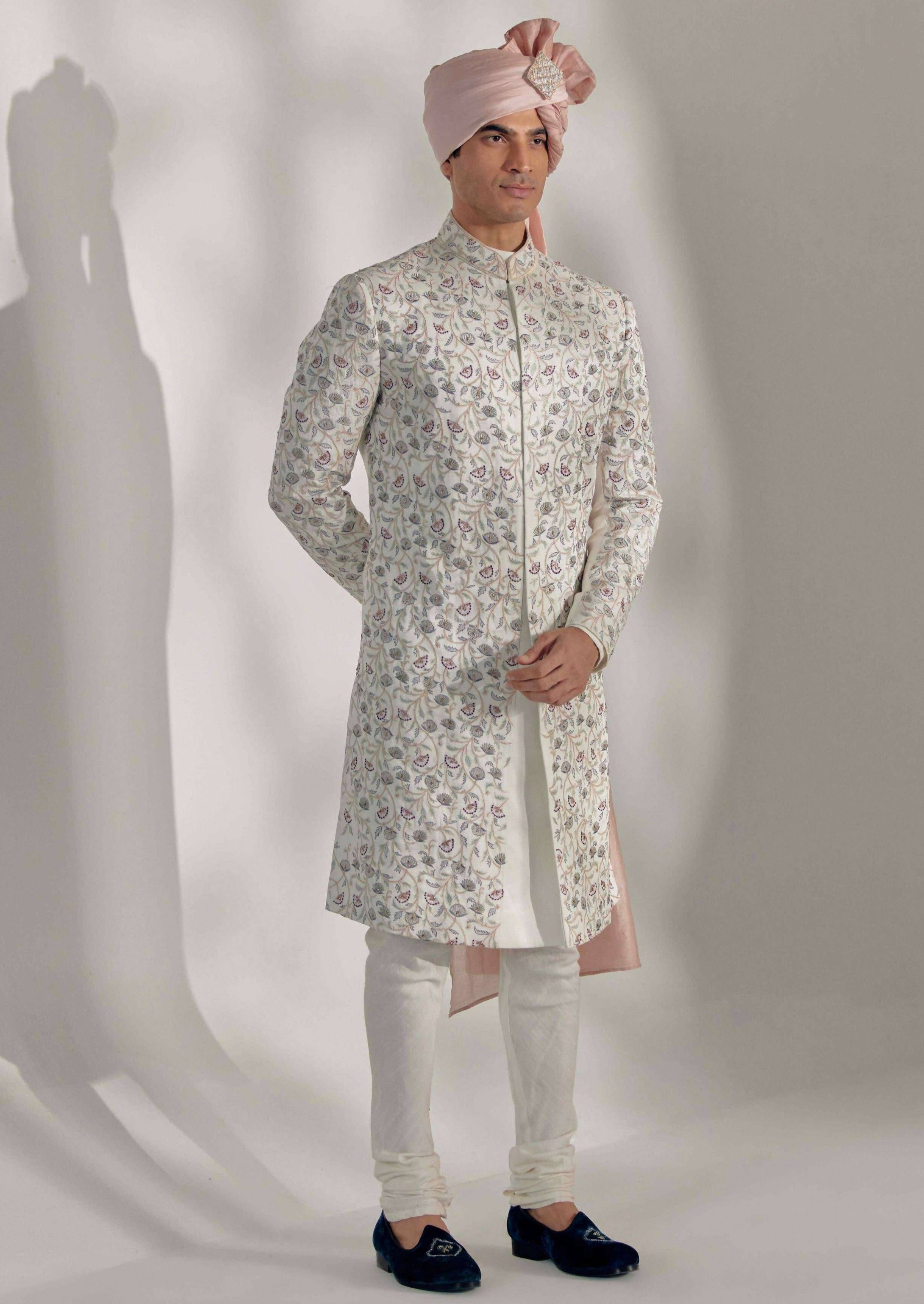 White Vine Sherwani Set