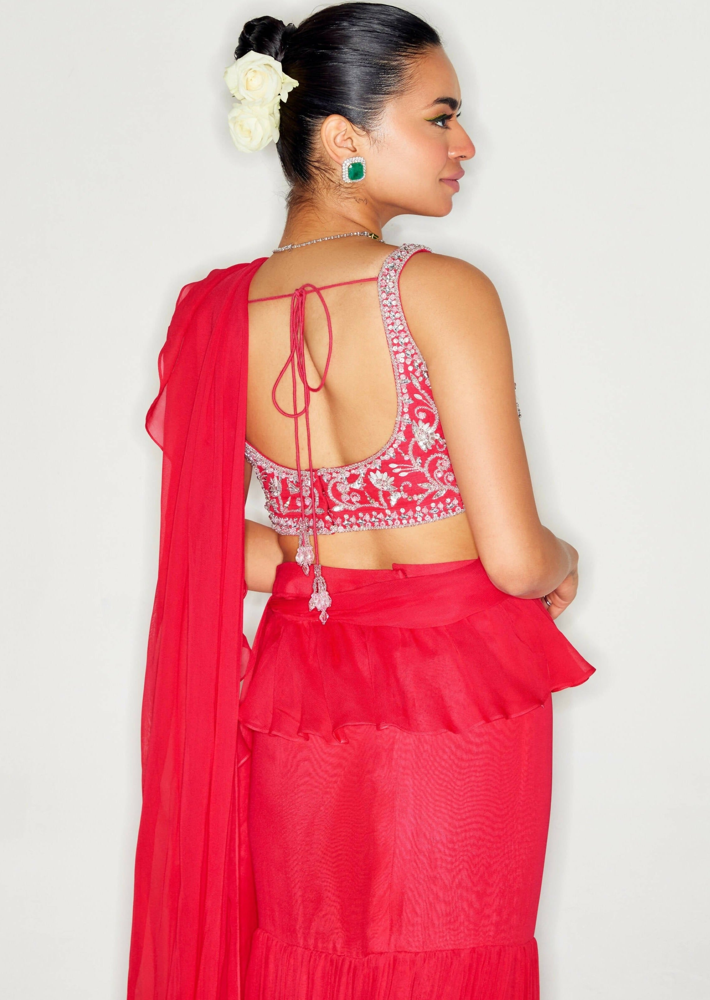 Red Ruffle Sari