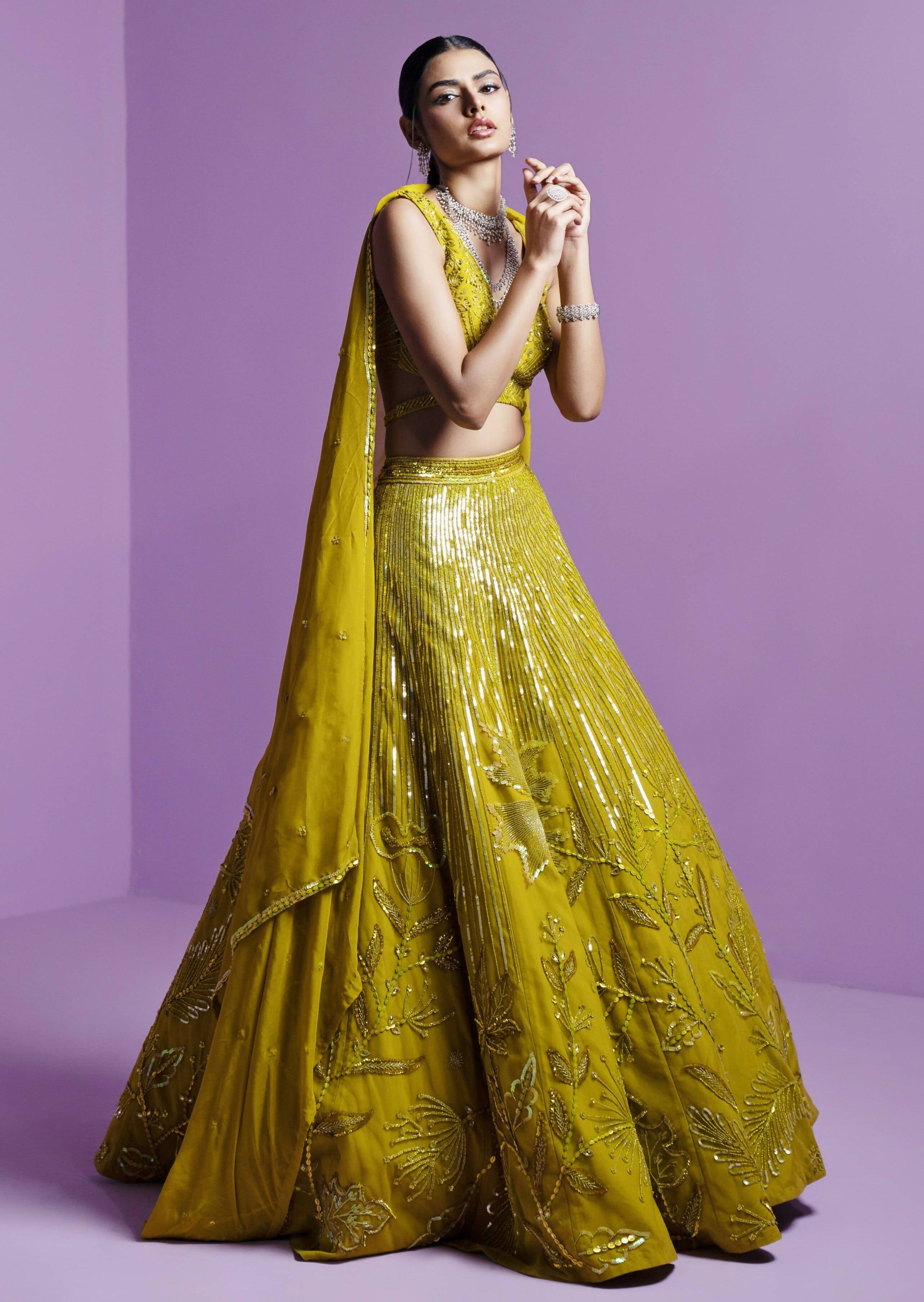 Sabyasachi Lime Green Lehenga Choli For Wedding | YOYO Fashion