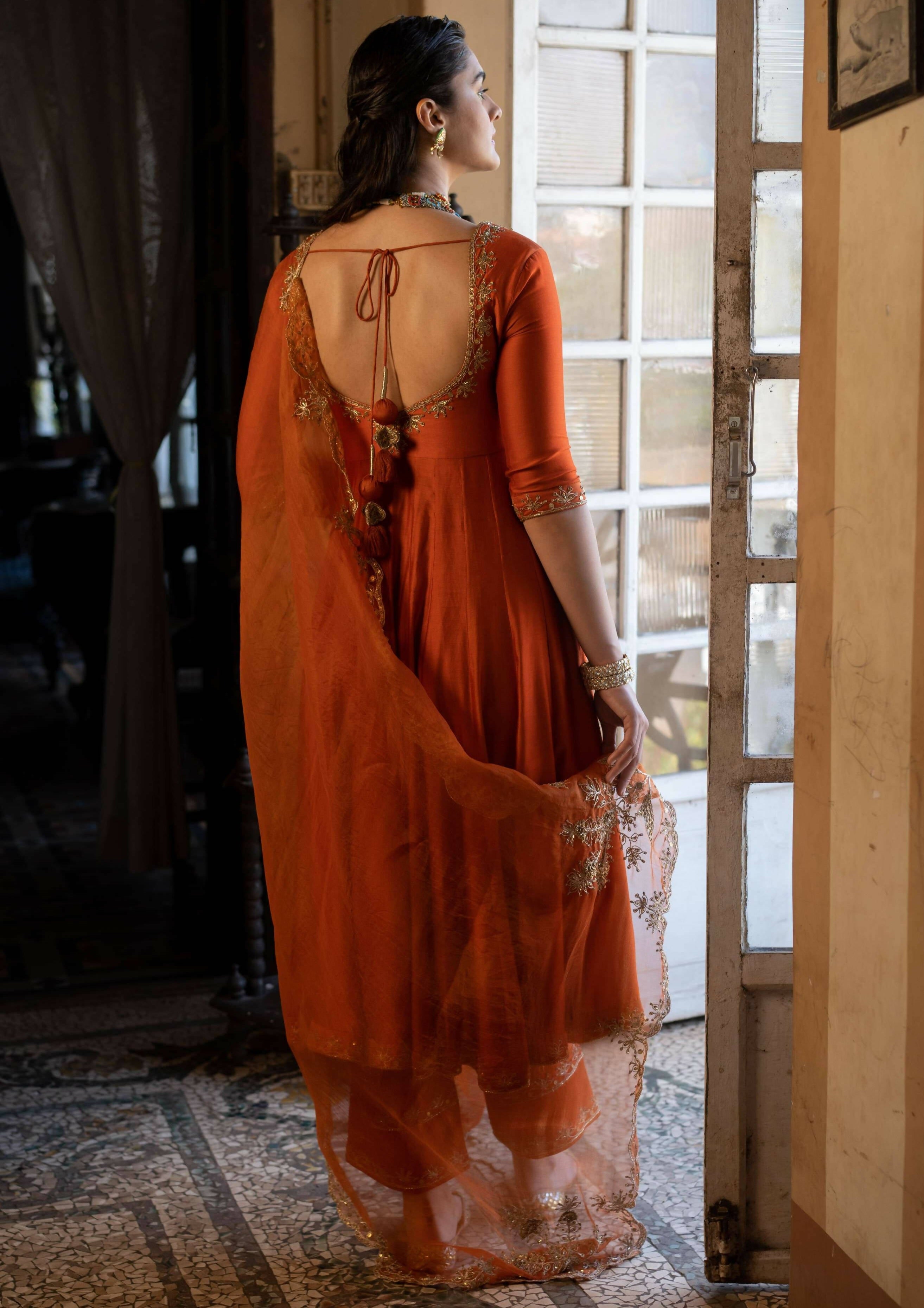 Burt Orange Anarkali Set